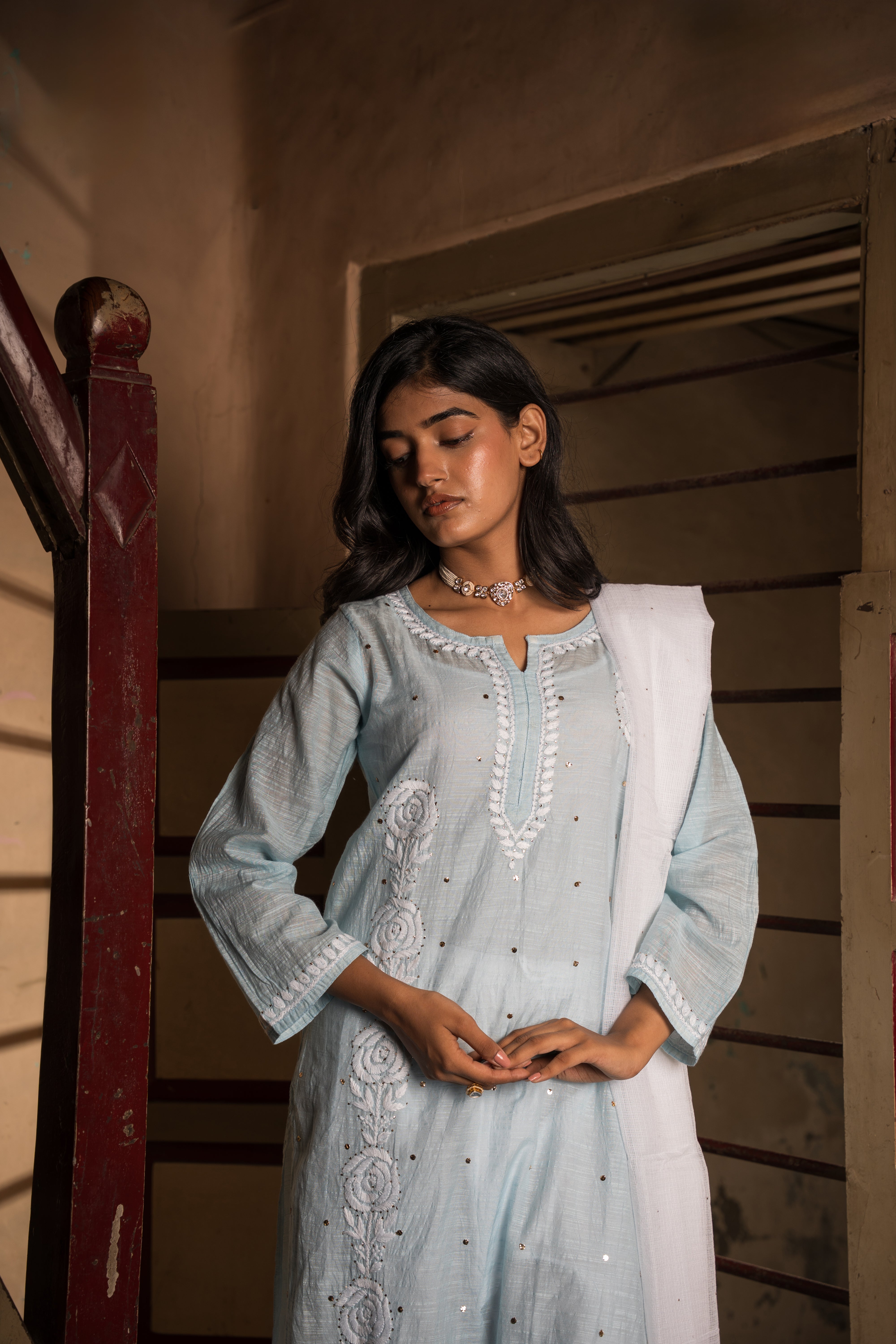 Rimjhim Chikankari Kurta in Aqua Blue