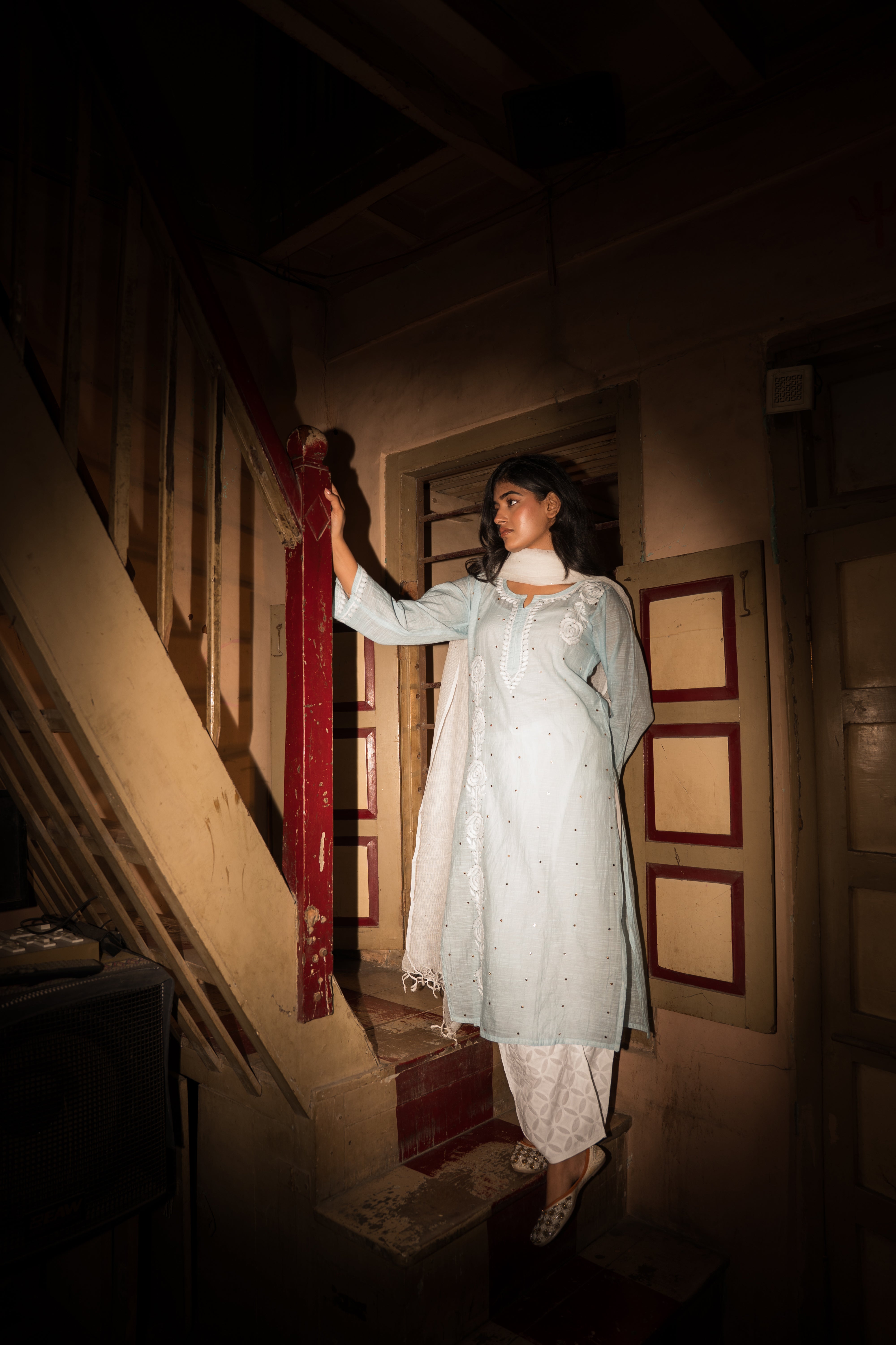 Rimjhim Chikankari Kurta in Aqua Blue