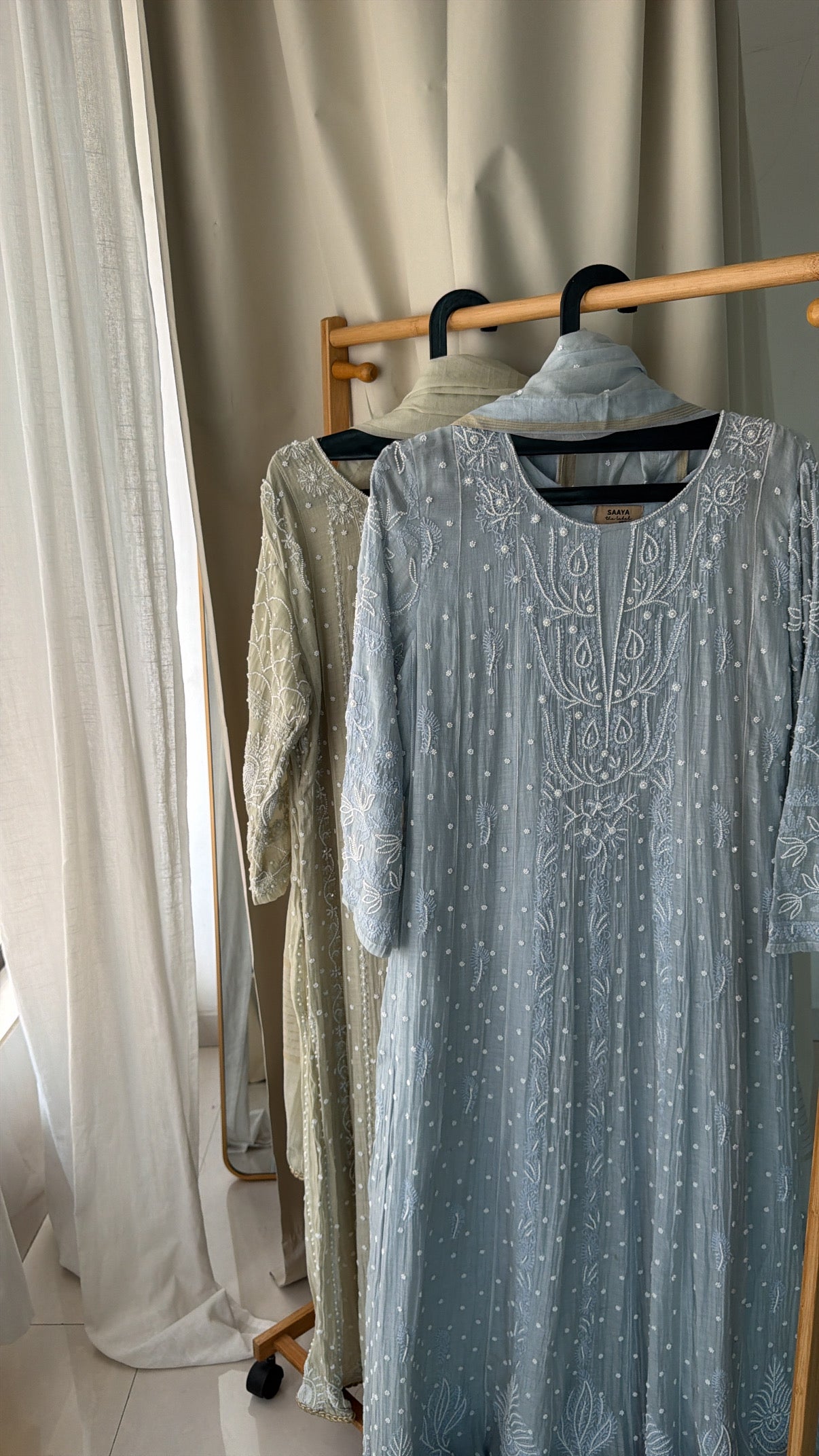 'Zuhra' Pastel Blue Chikankari and Pearl embroidery
