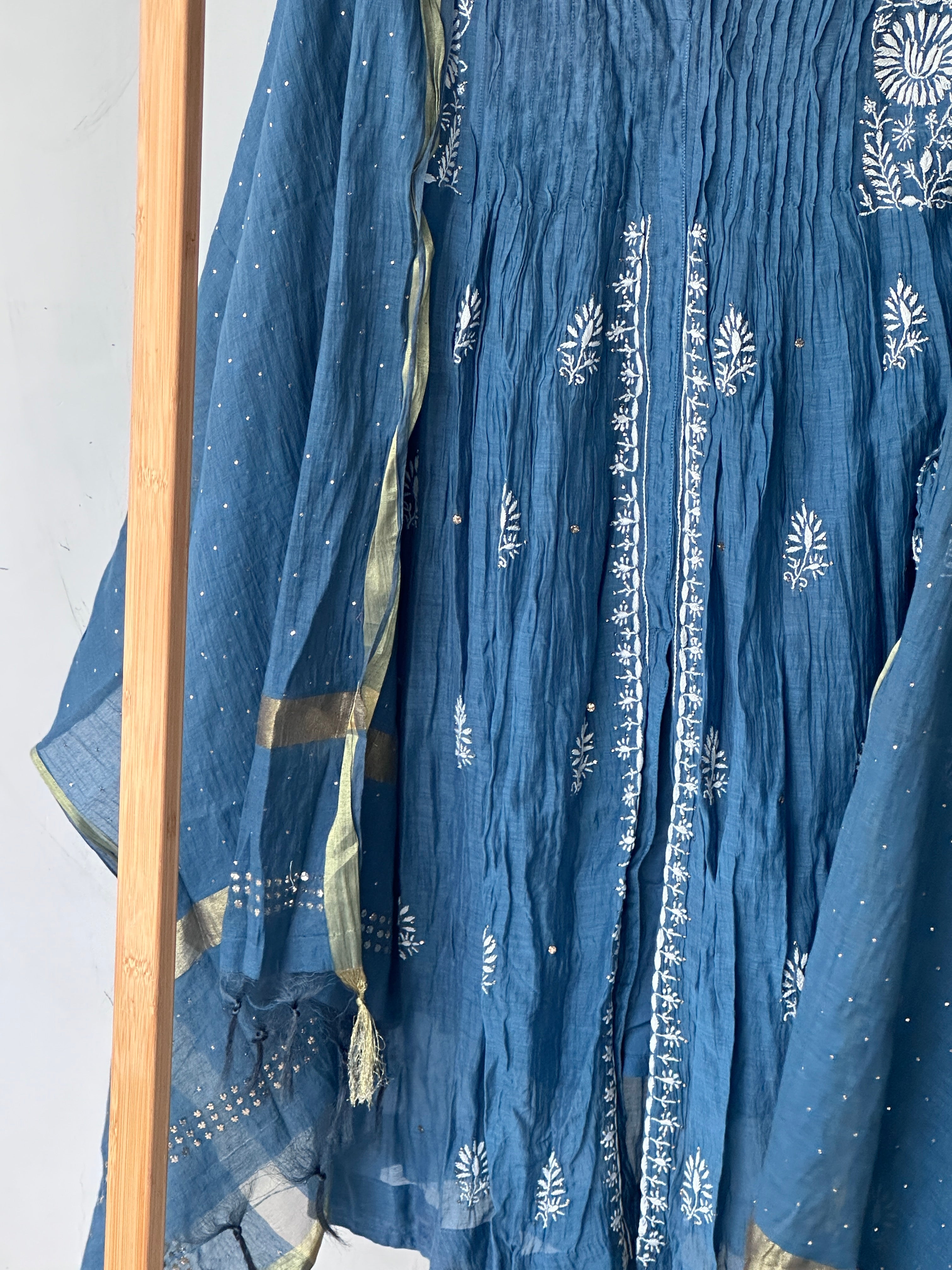 'Pleated' chikankari mukaish coord set with pants