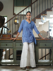 'ZAARA' KURTI IN ICE BLUE WITH CHIKANKARI
