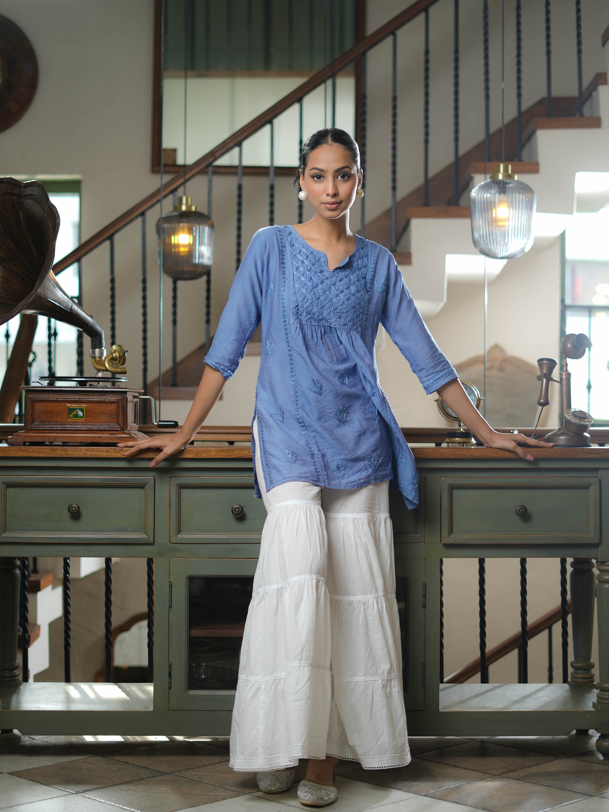 'ZAARA' KURTI IN ICE BLUE WITH CHIKANKARI