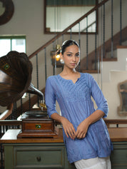 'ZAARA' KURTI IN ICE BLUE WITH CHIKANKARI