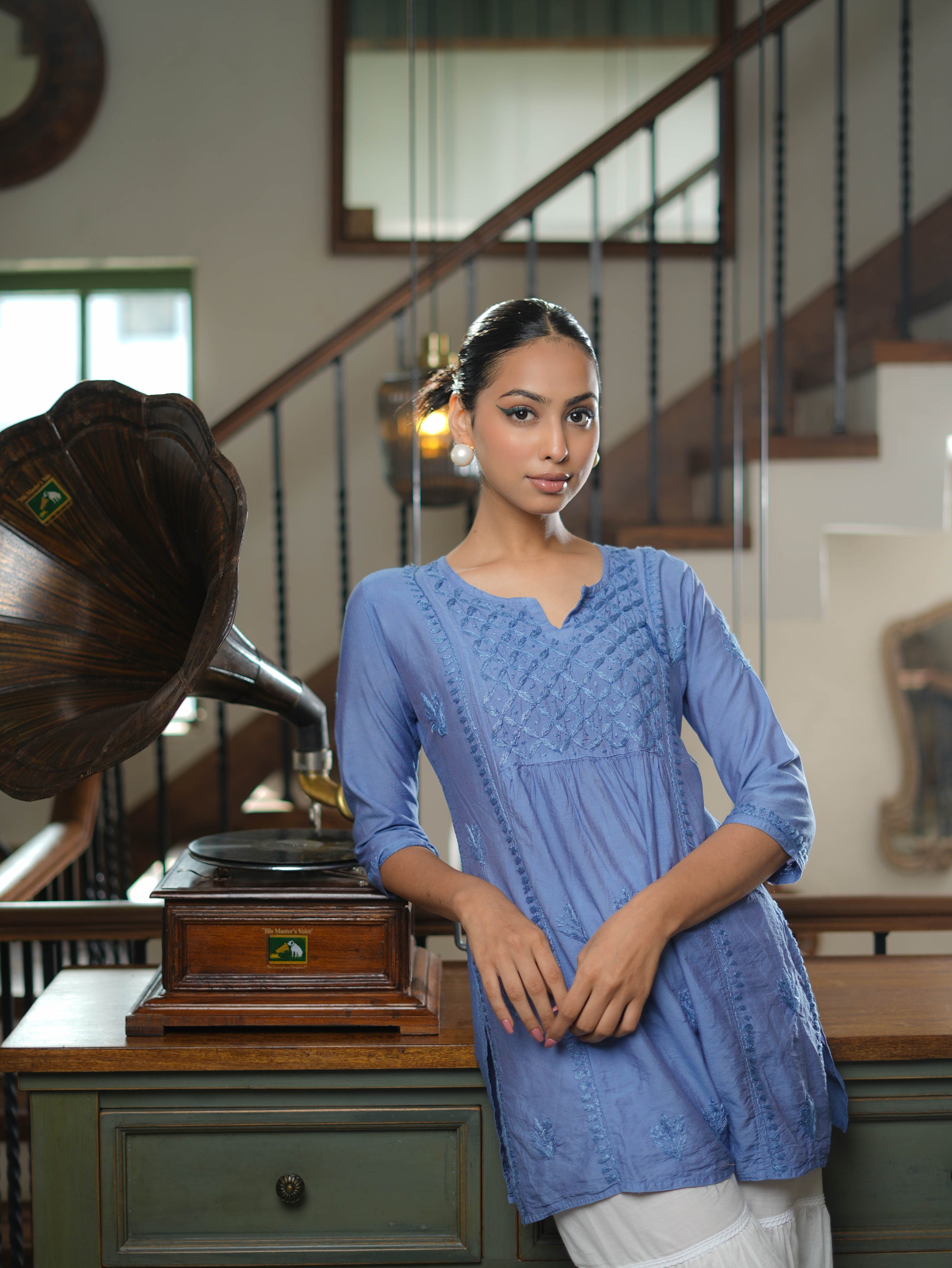 'ZAARA' KURTI IN ICE BLUE WITH CHIKANKARI