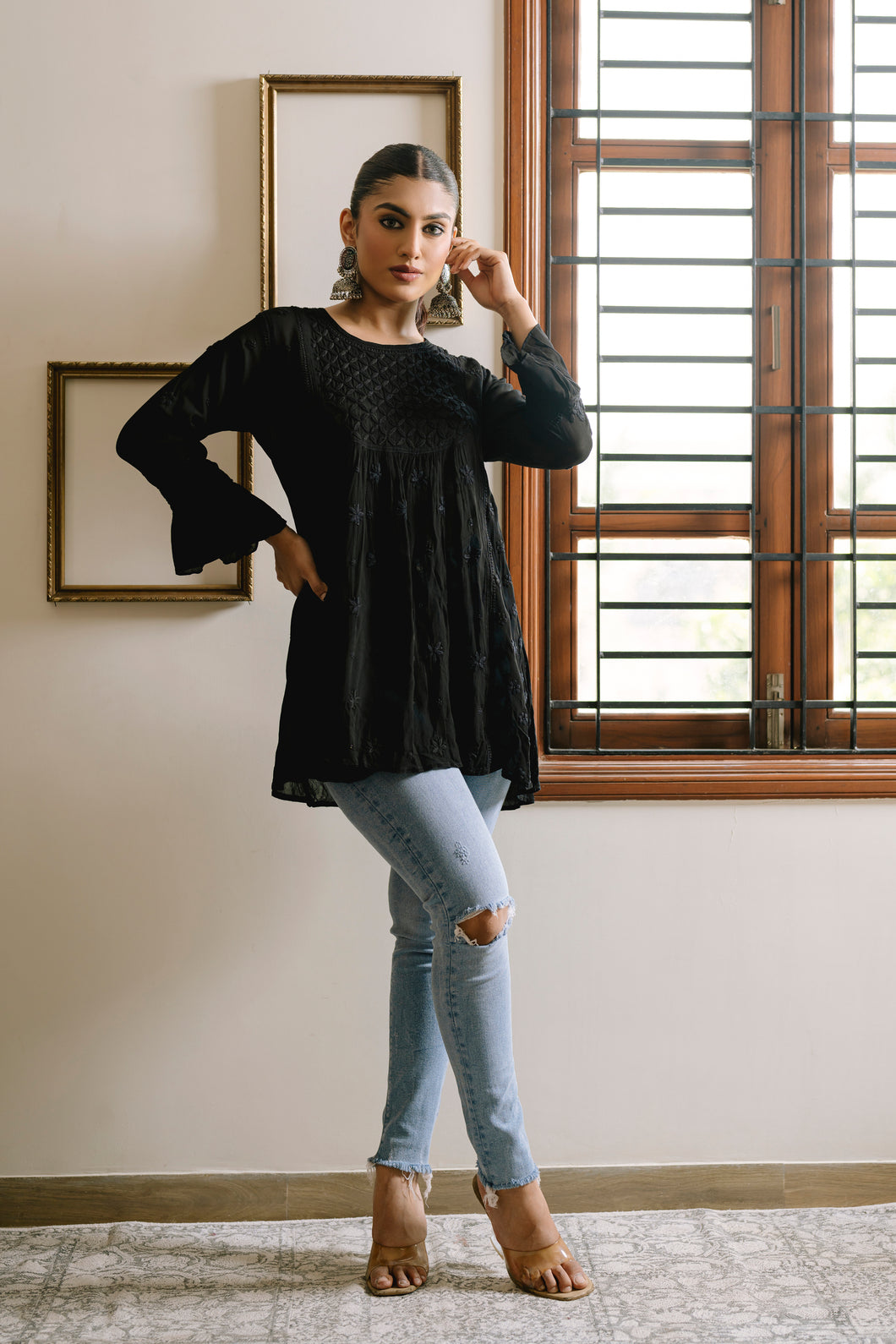 'RIZAA' FLARED SHORT CHIKAN KURTI