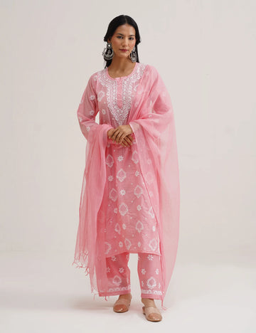 ZORA CHIKANKARI KURTA SET OF THREE