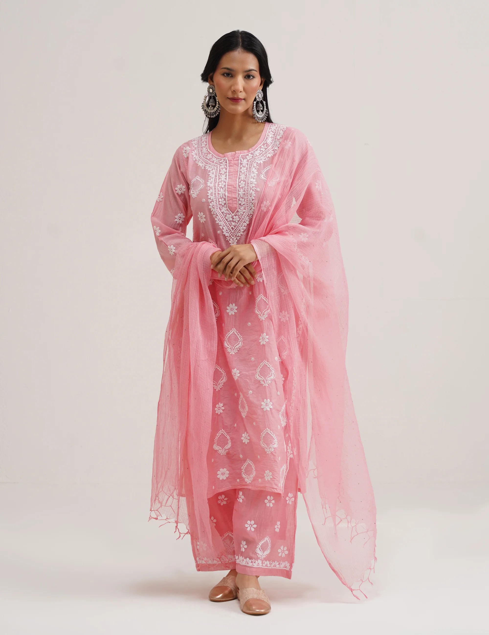 ZORA CHIKANKARI KURTA SET OF THREE
