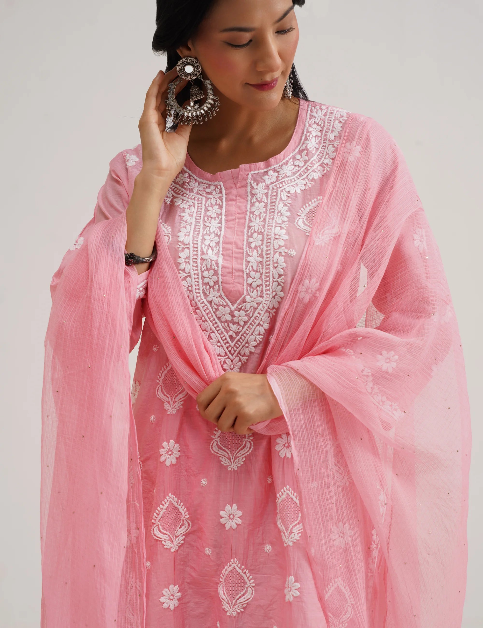 ZORA CHIKANKARI KURTA SET OF THREE