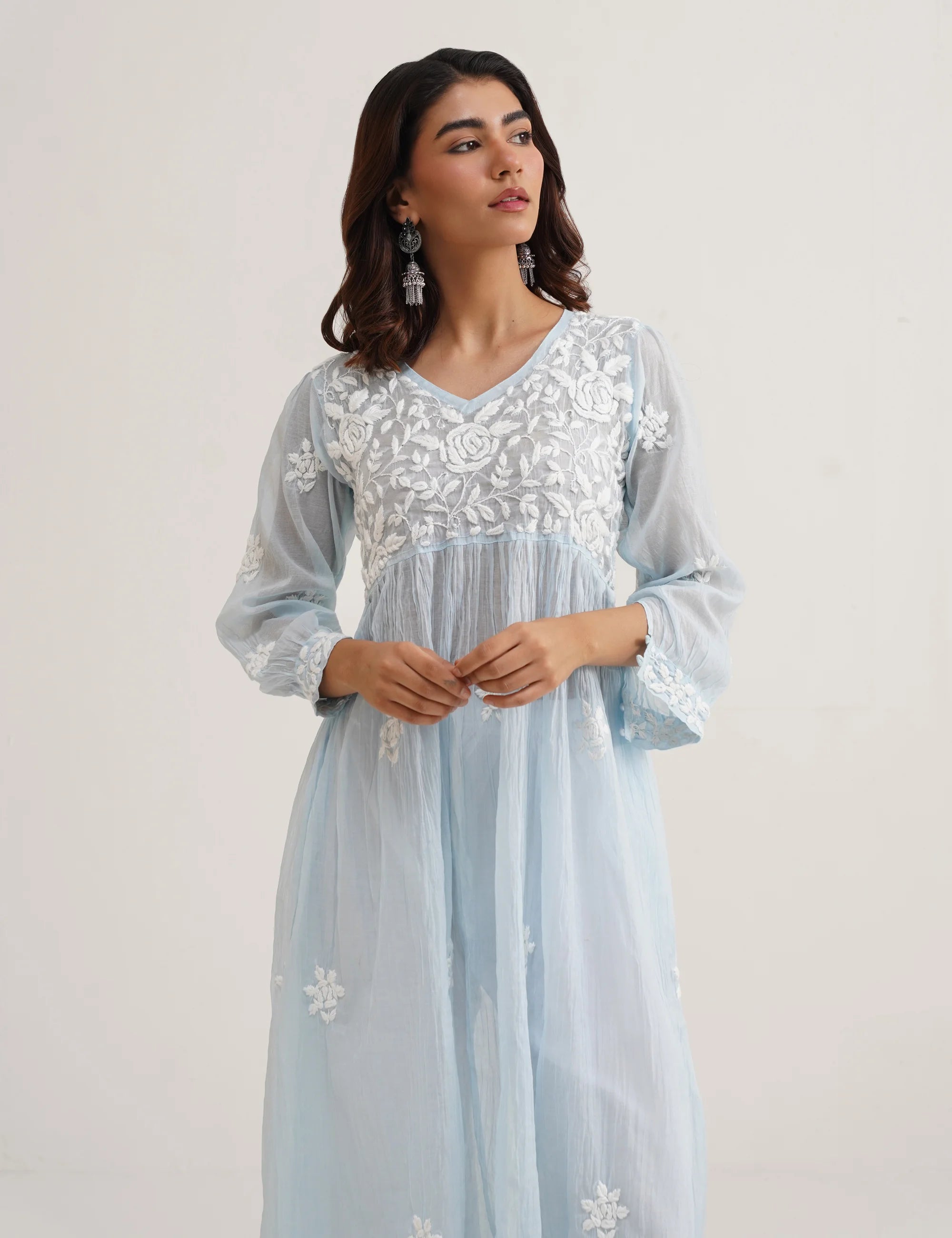 SEHER CHIKANKARI GOWN SET OF THREE