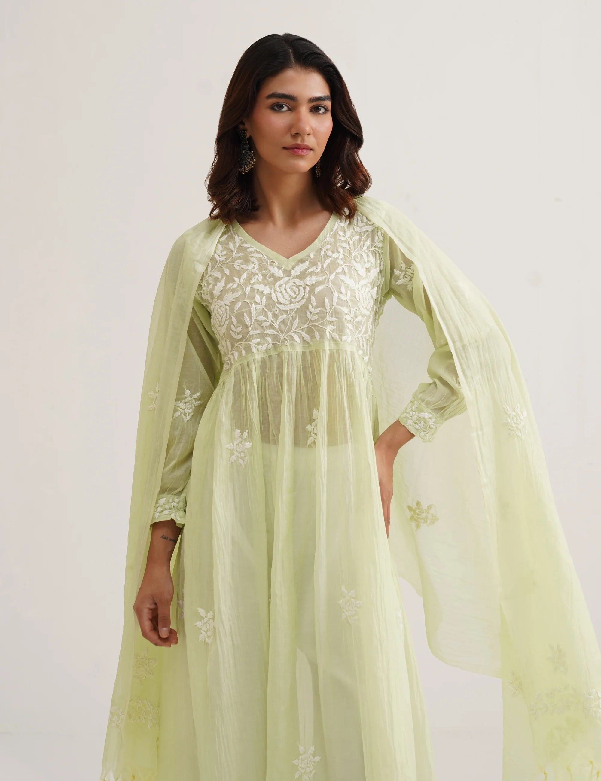 SEHER CHIKANKARI GOWN SET OF THREE