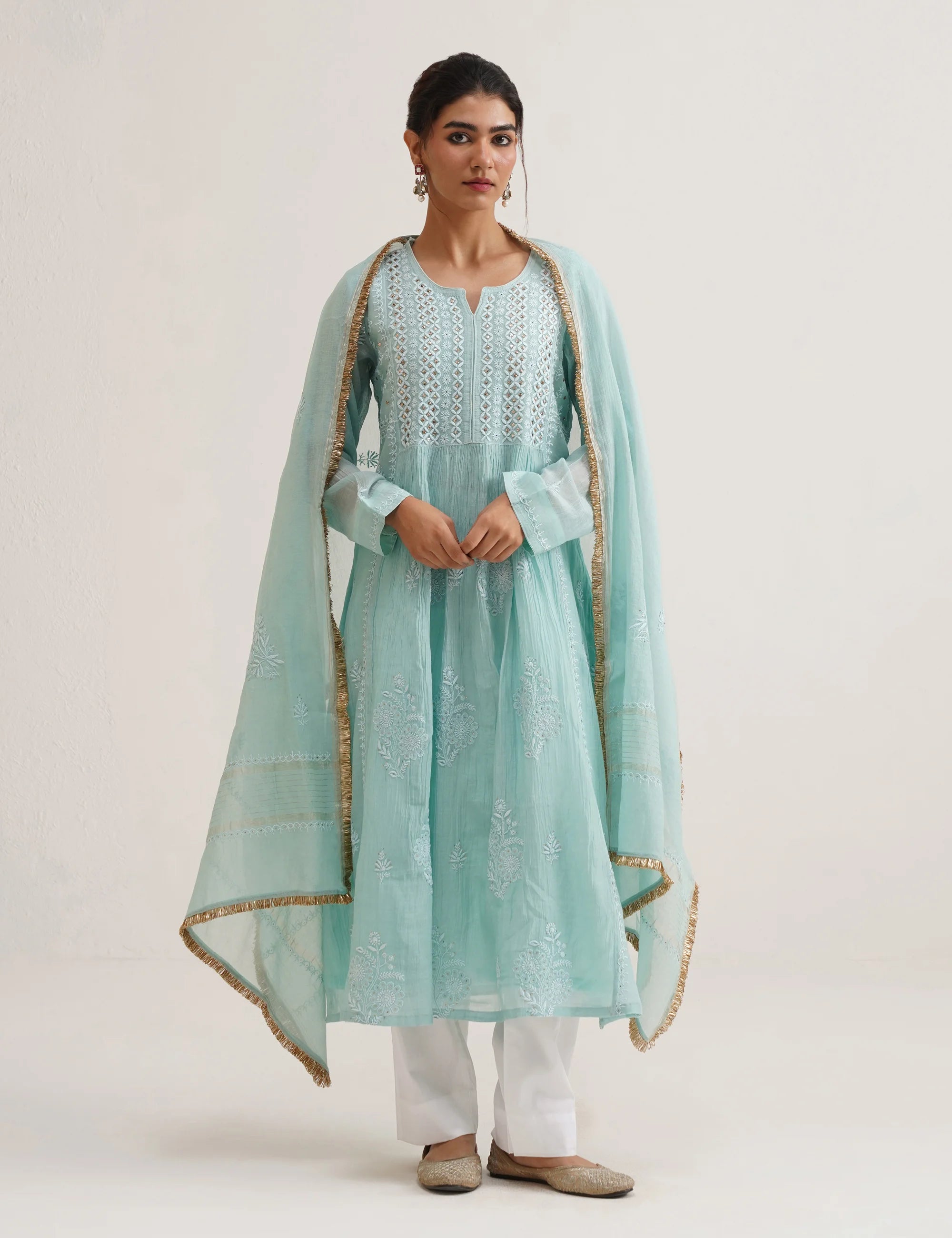 SABA A-LINE CHIKANKARI SET OF THREE
