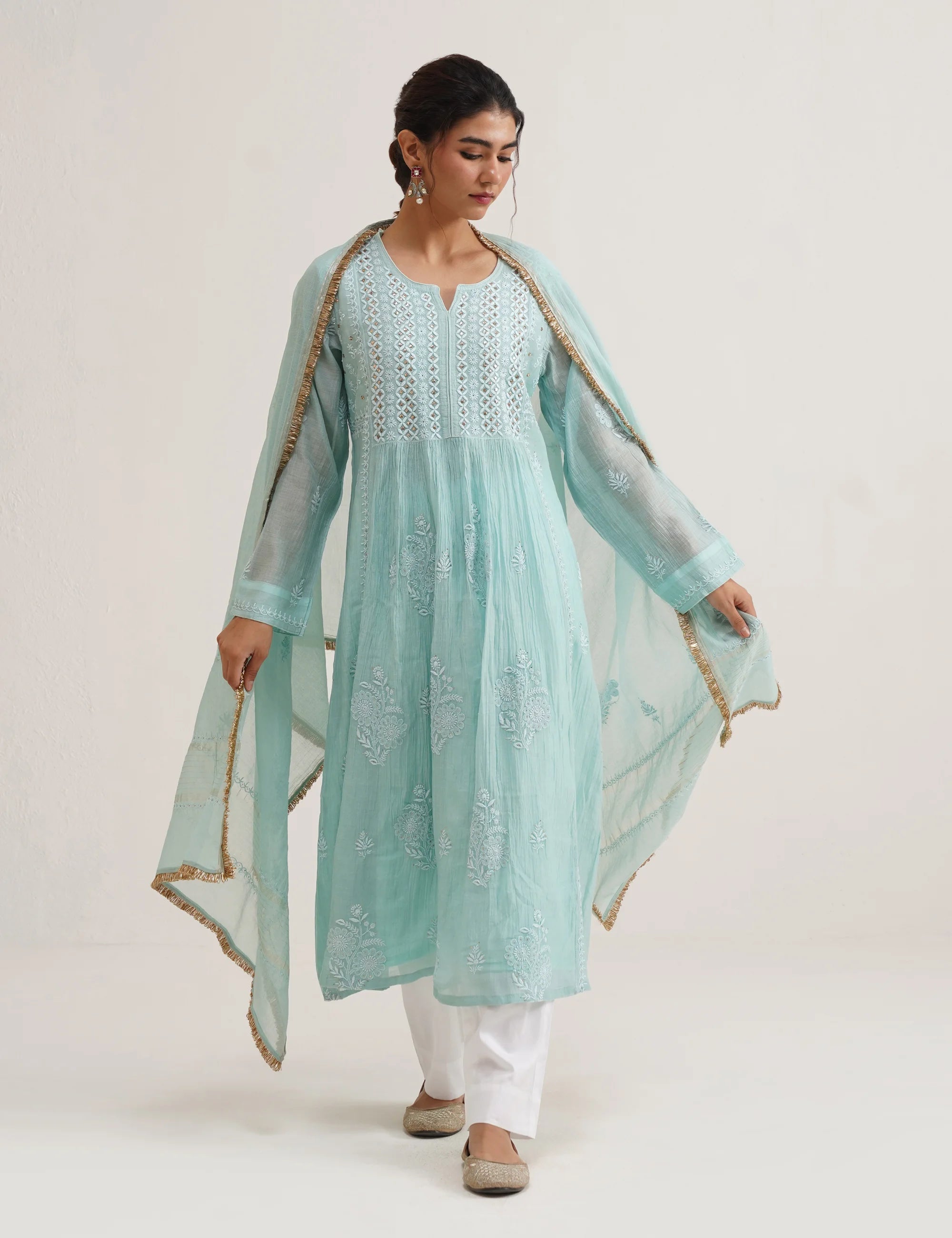 SABA A-LINE CHIKANKARI SET OF THREE