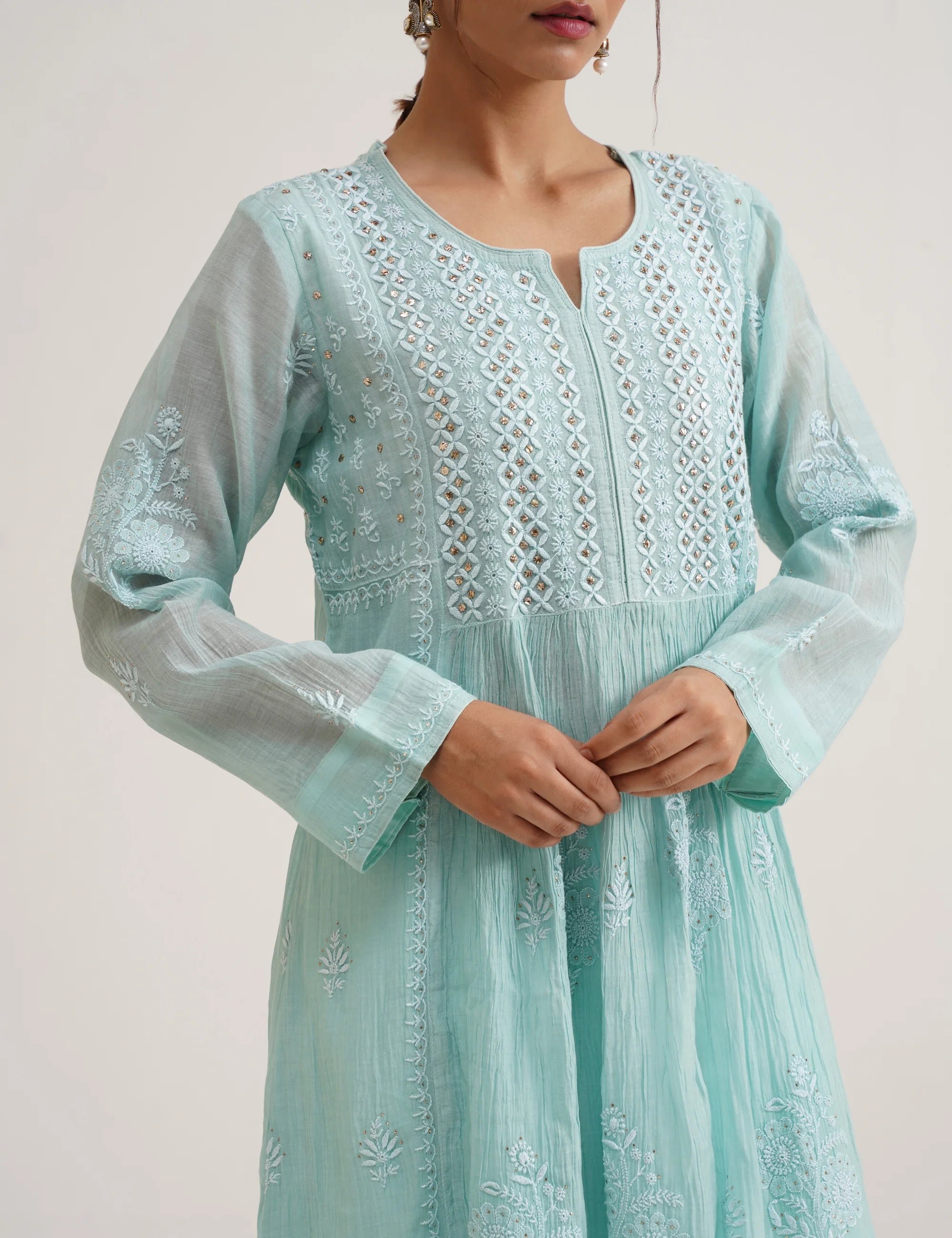 SABA A-LINE CHIKANKARI SET OF THREE