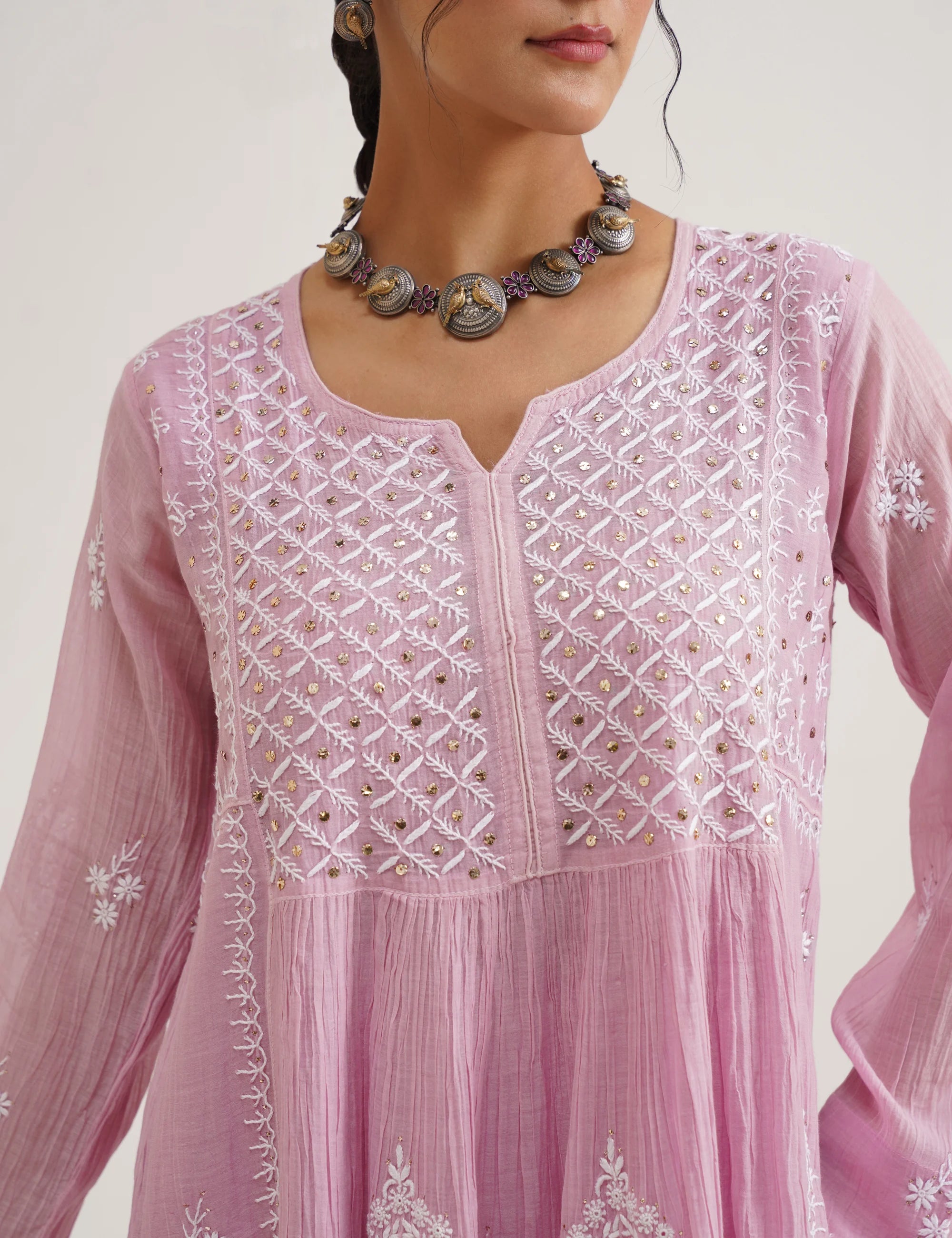 SABA A-LINE CHIKANKARI SET OF THREE