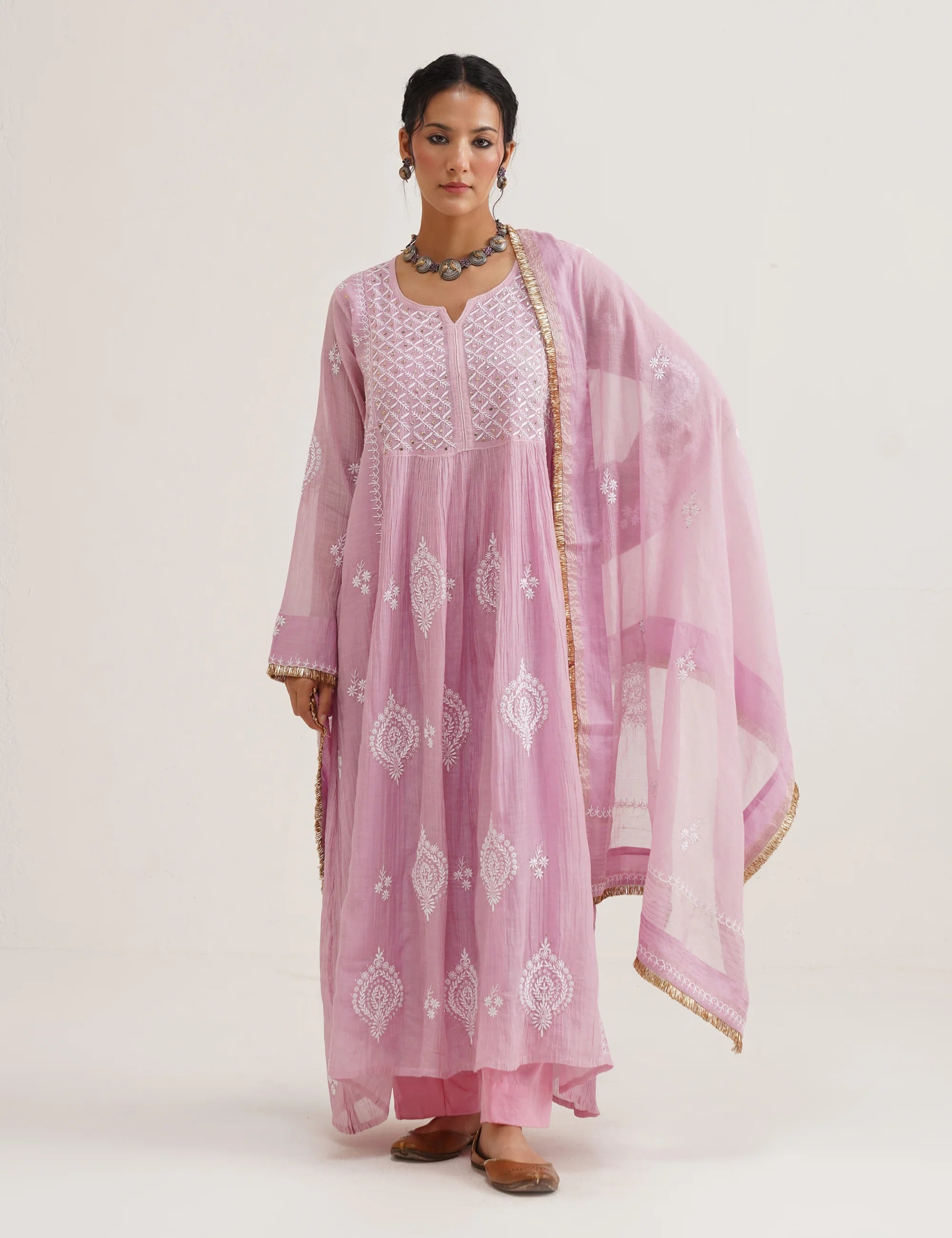 SABA A-LINE CHIKANKARI SET OF THREE
