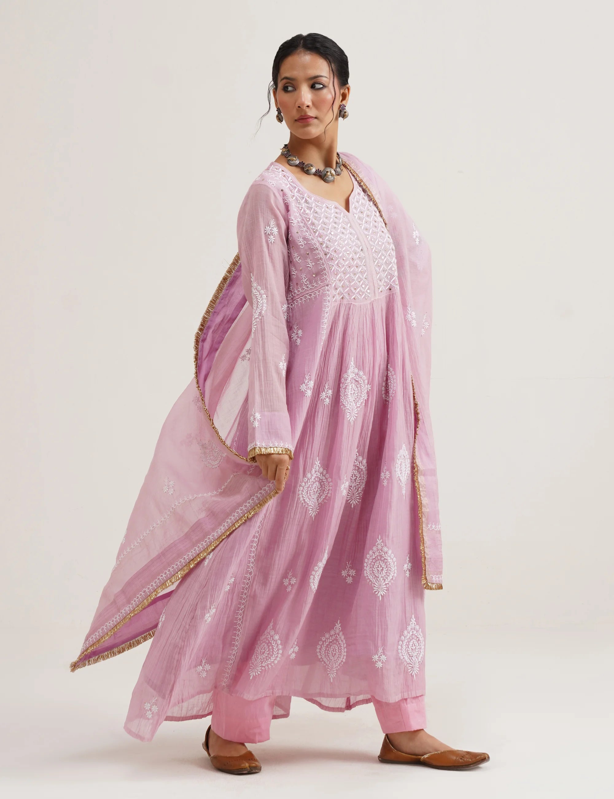 SABA A-LINE CHIKANKARI SET OF THREE