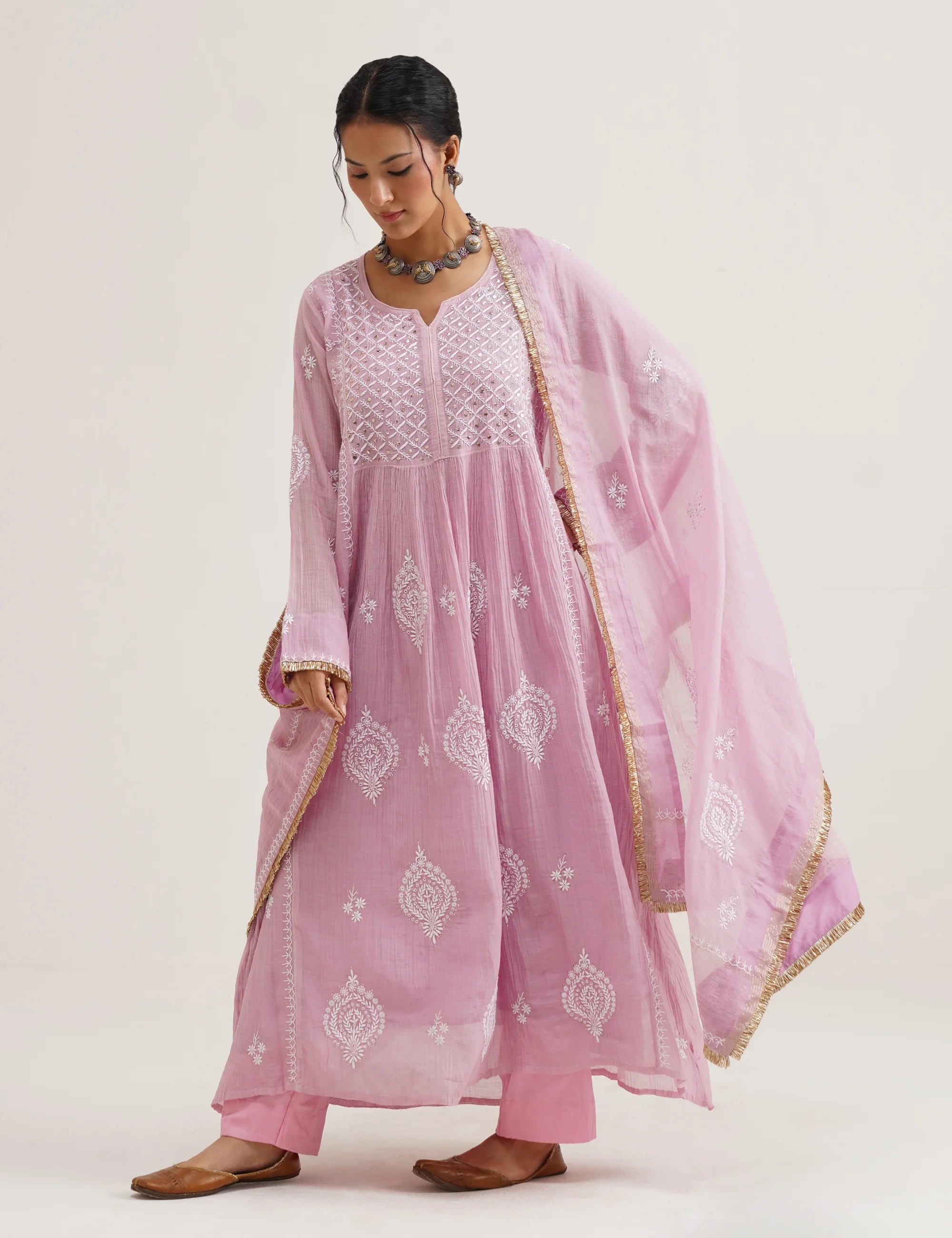 SABA A-LINE CHIKANKARI SET OF THREE