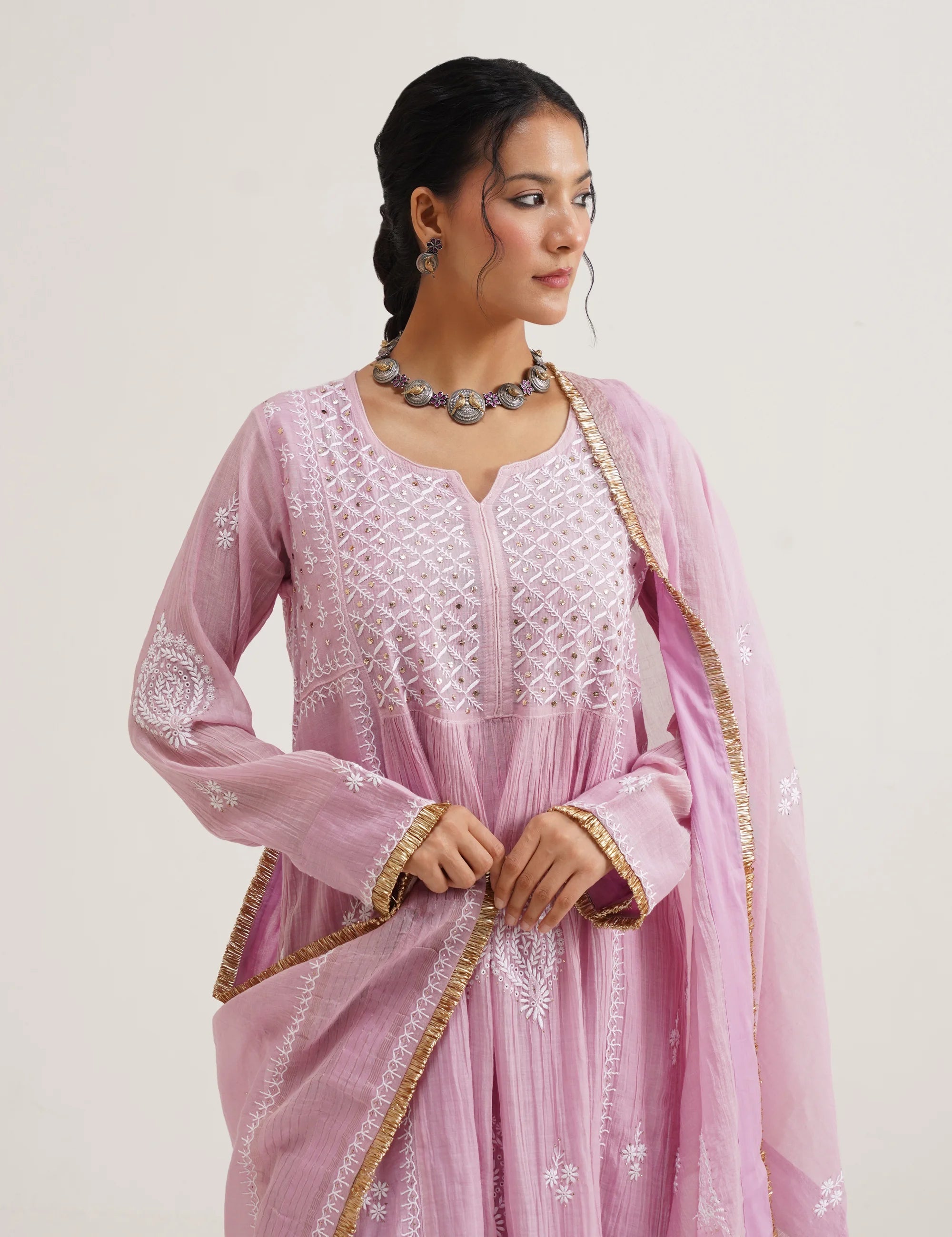 SABA A-LINE CHIKANKARI SET OF THREE