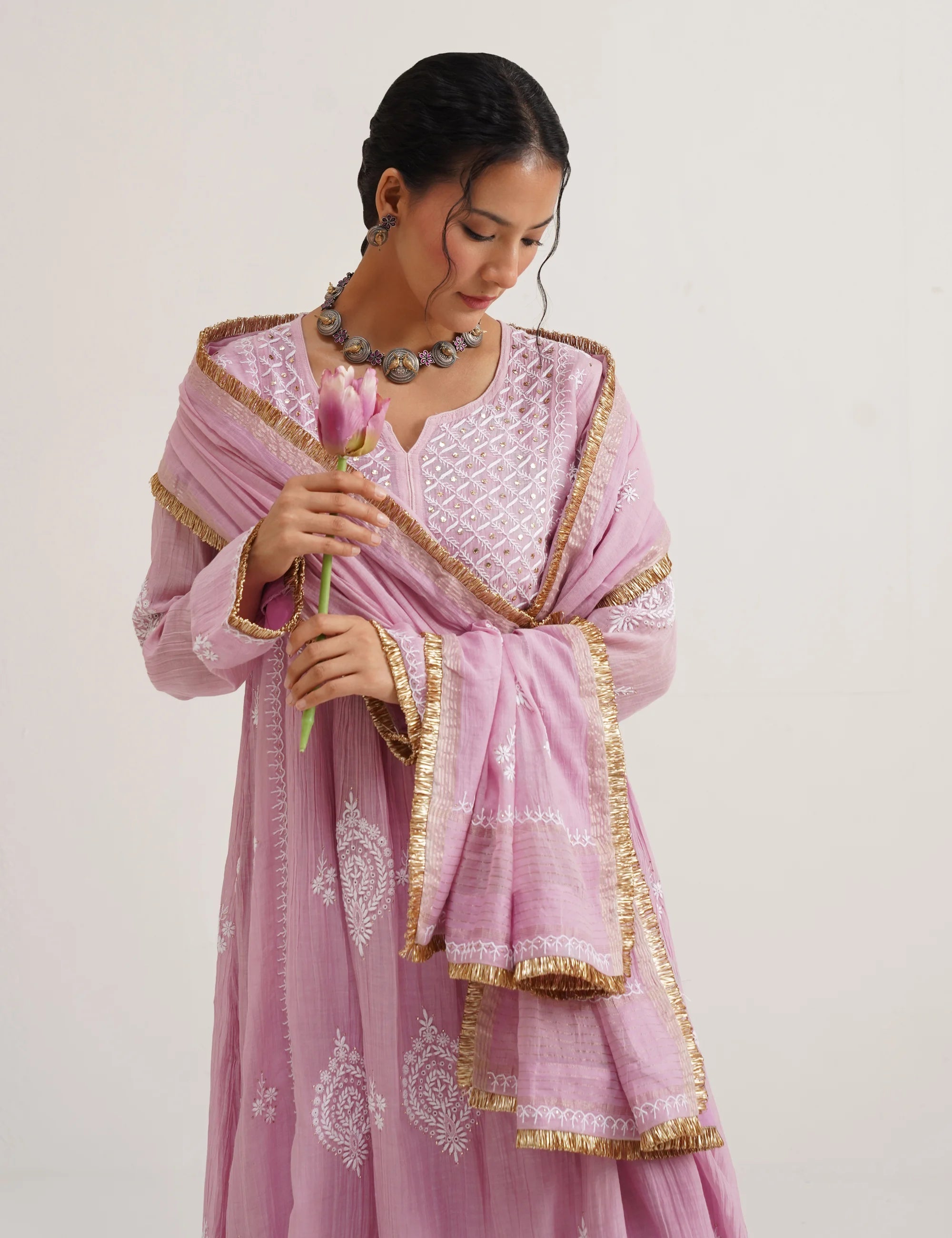 SABA A-LINE CHIKANKARI SET OF THREE