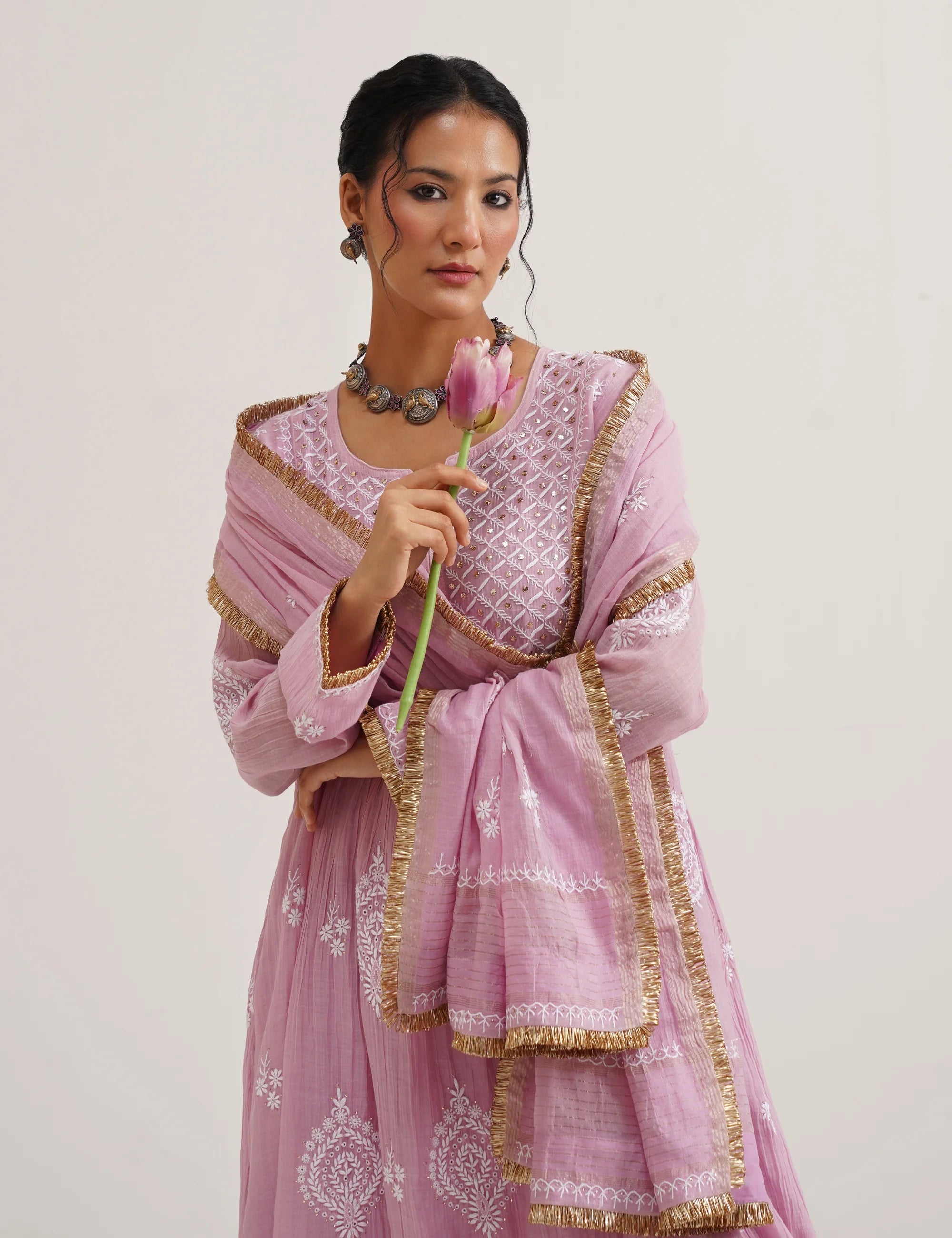SABA A-LINE CHIKANKARI SET OF THREE