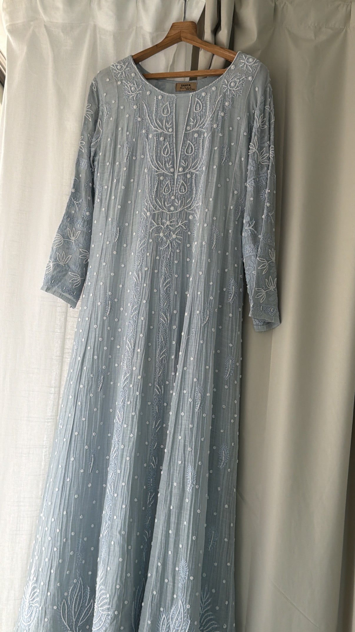'Zuhra' Pastel Blue Chikankari and Pearl embroidery