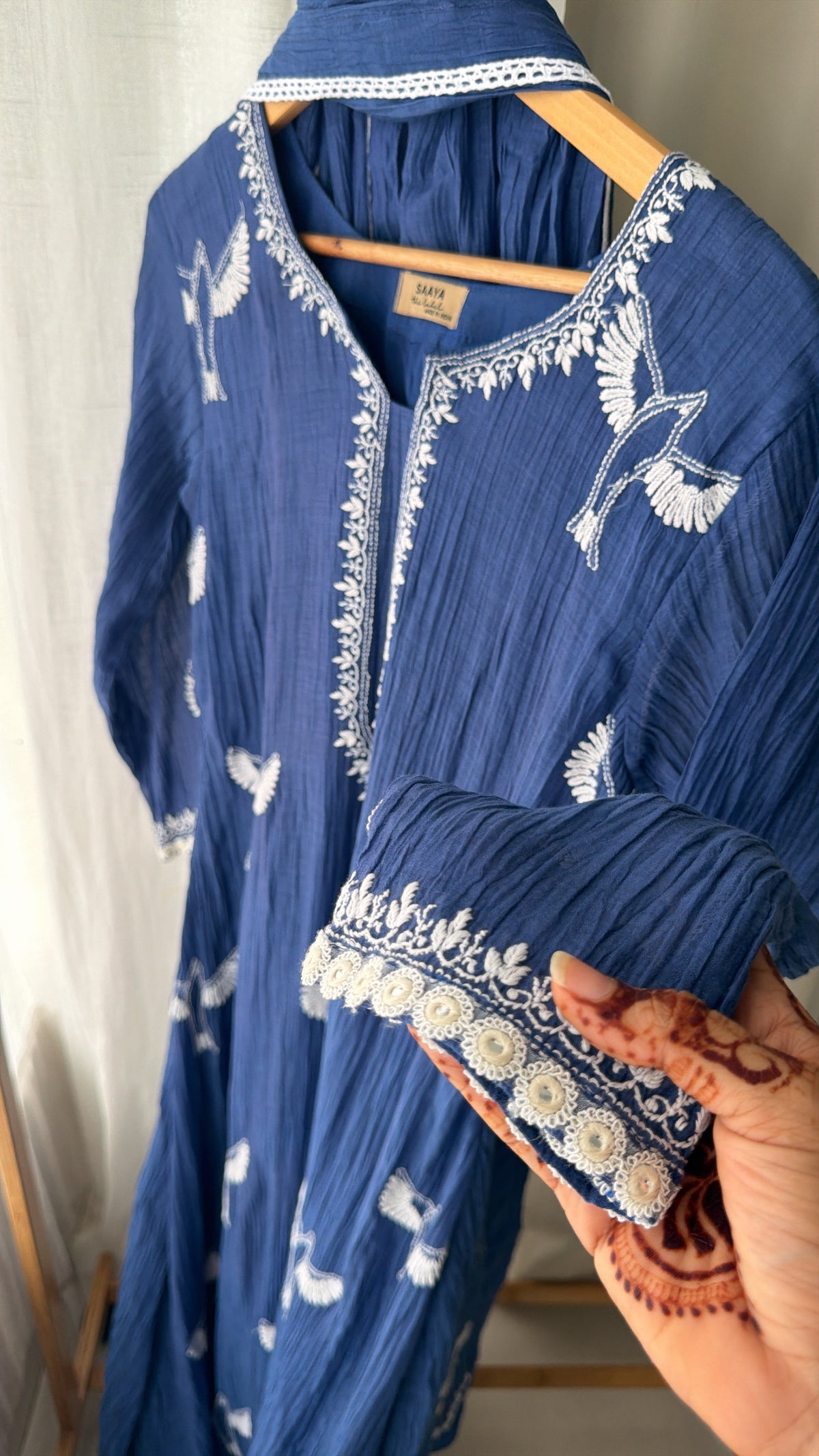 AFREEN CHIKANKARI SUIT SET OF THREE IN BLUE