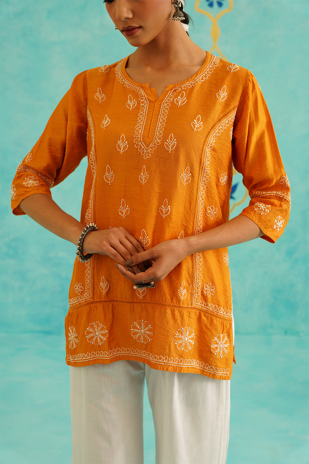 Nura Chikankari Kurta in Orange