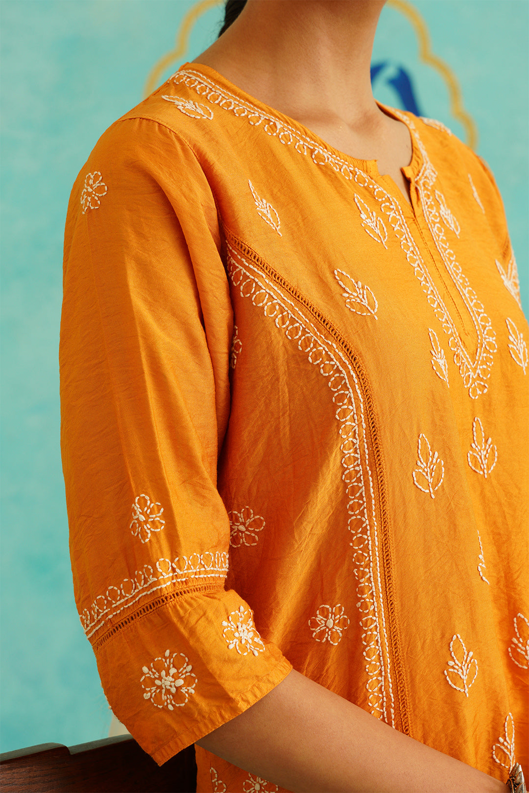 Nura Chikankari Kurta in Orange