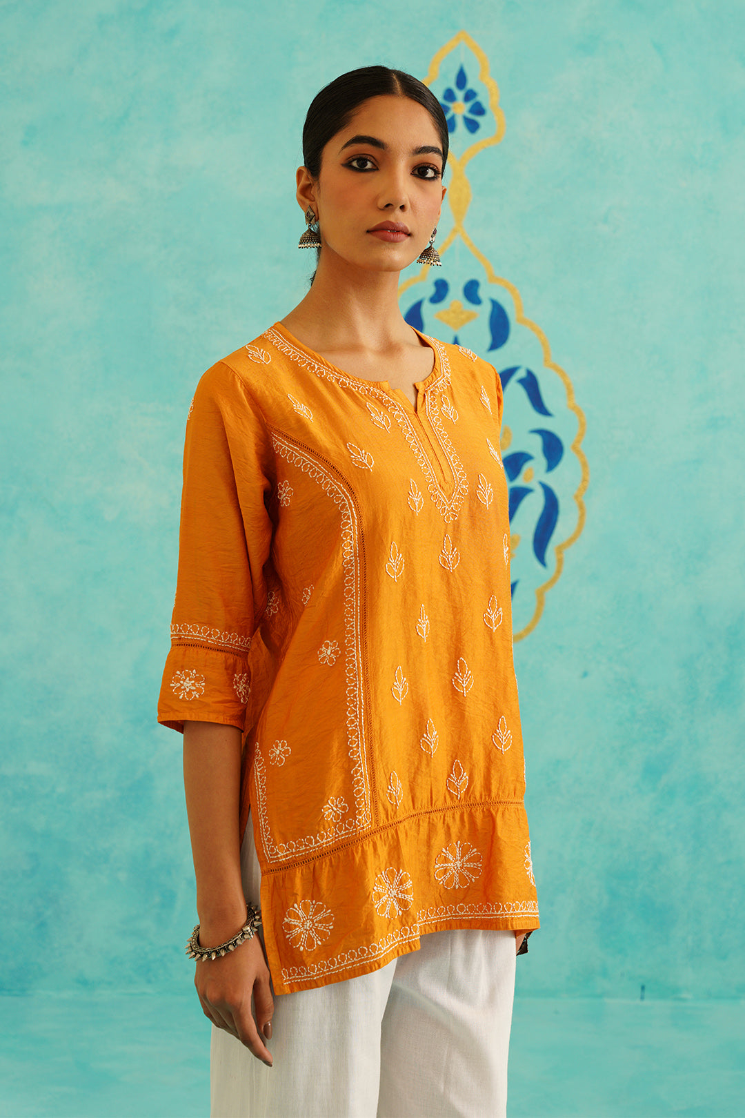 Nura Chikankari Kurta in Orange