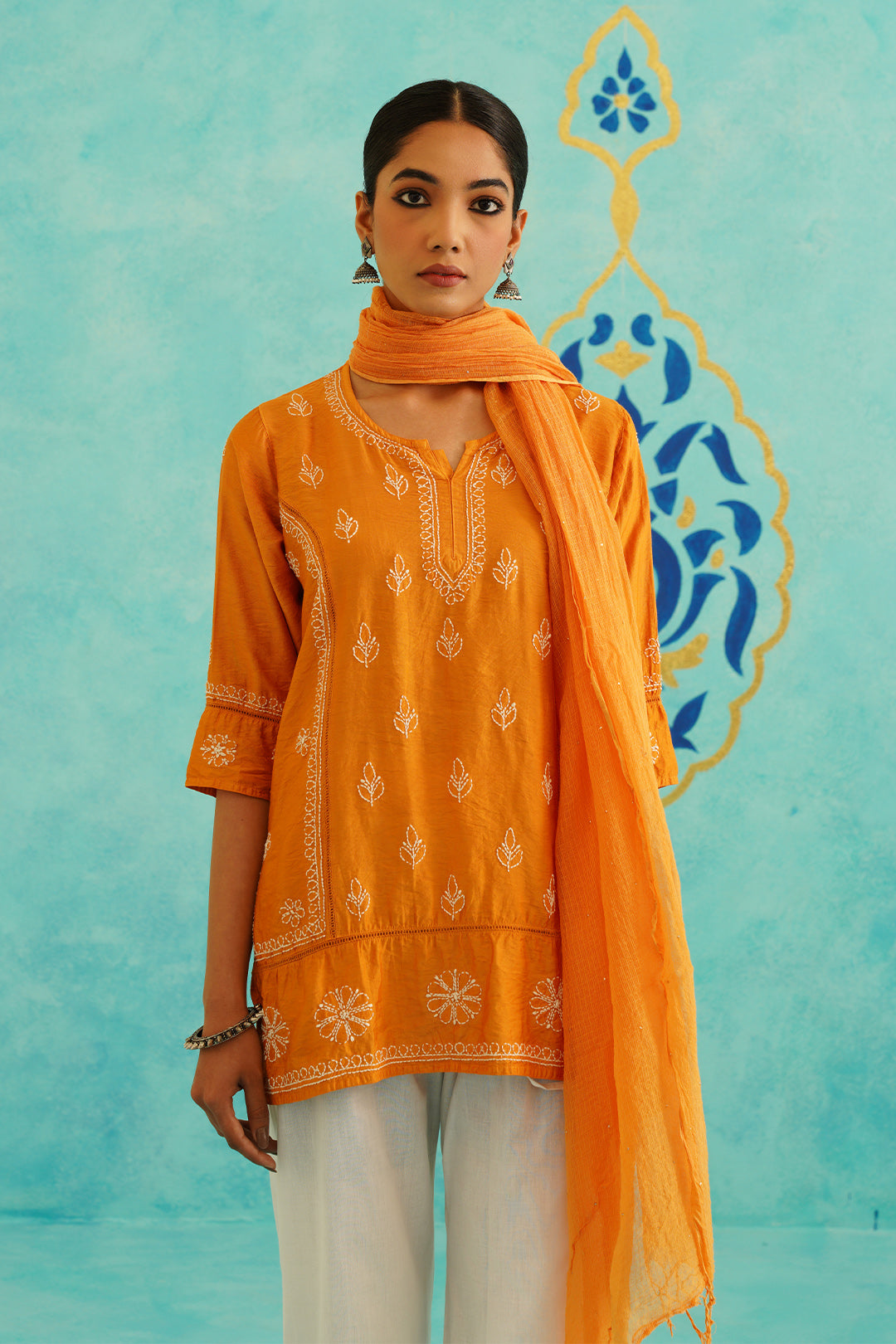 Nura Chikankari Kurta in Orange