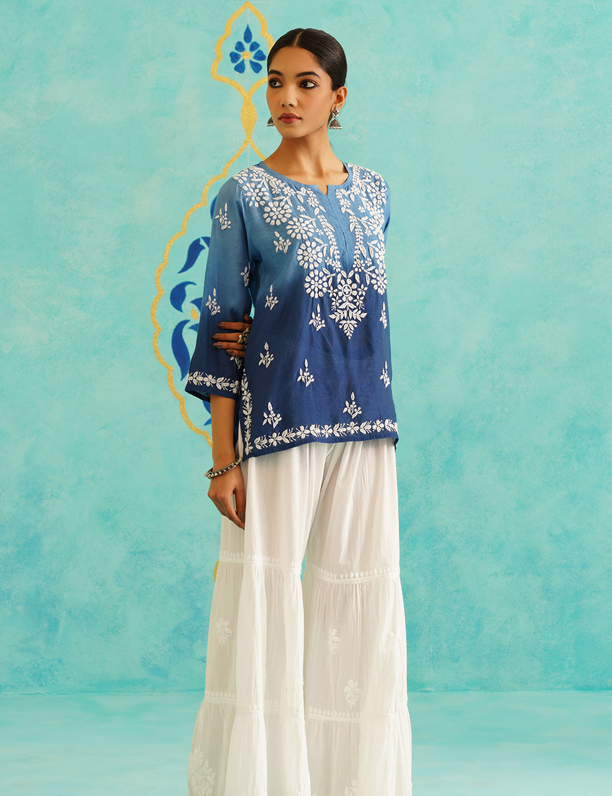 Hayaa Set of Two with Gharara in Blue Ombre