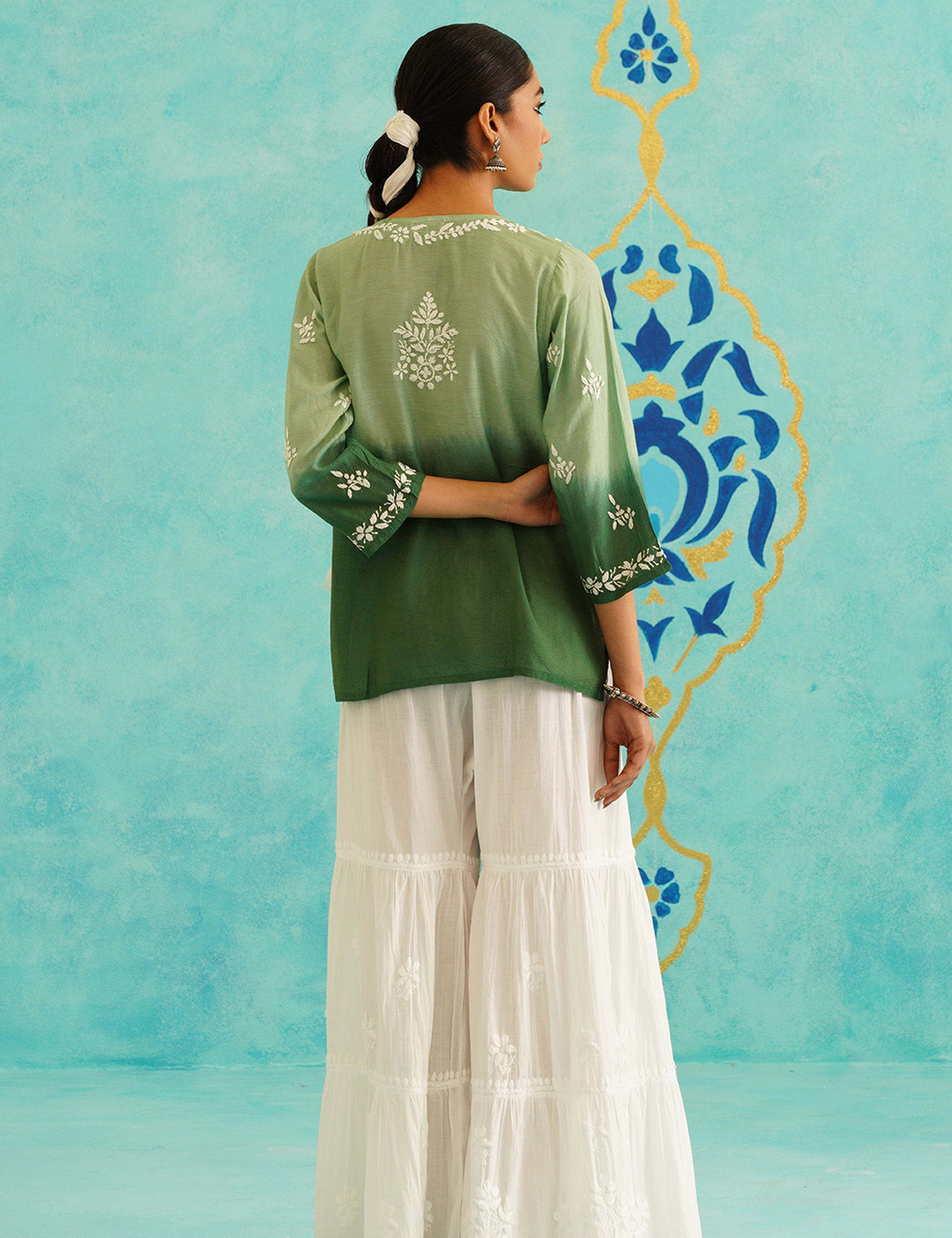 Hayaa Set of Two with Gharara in Green Ombre