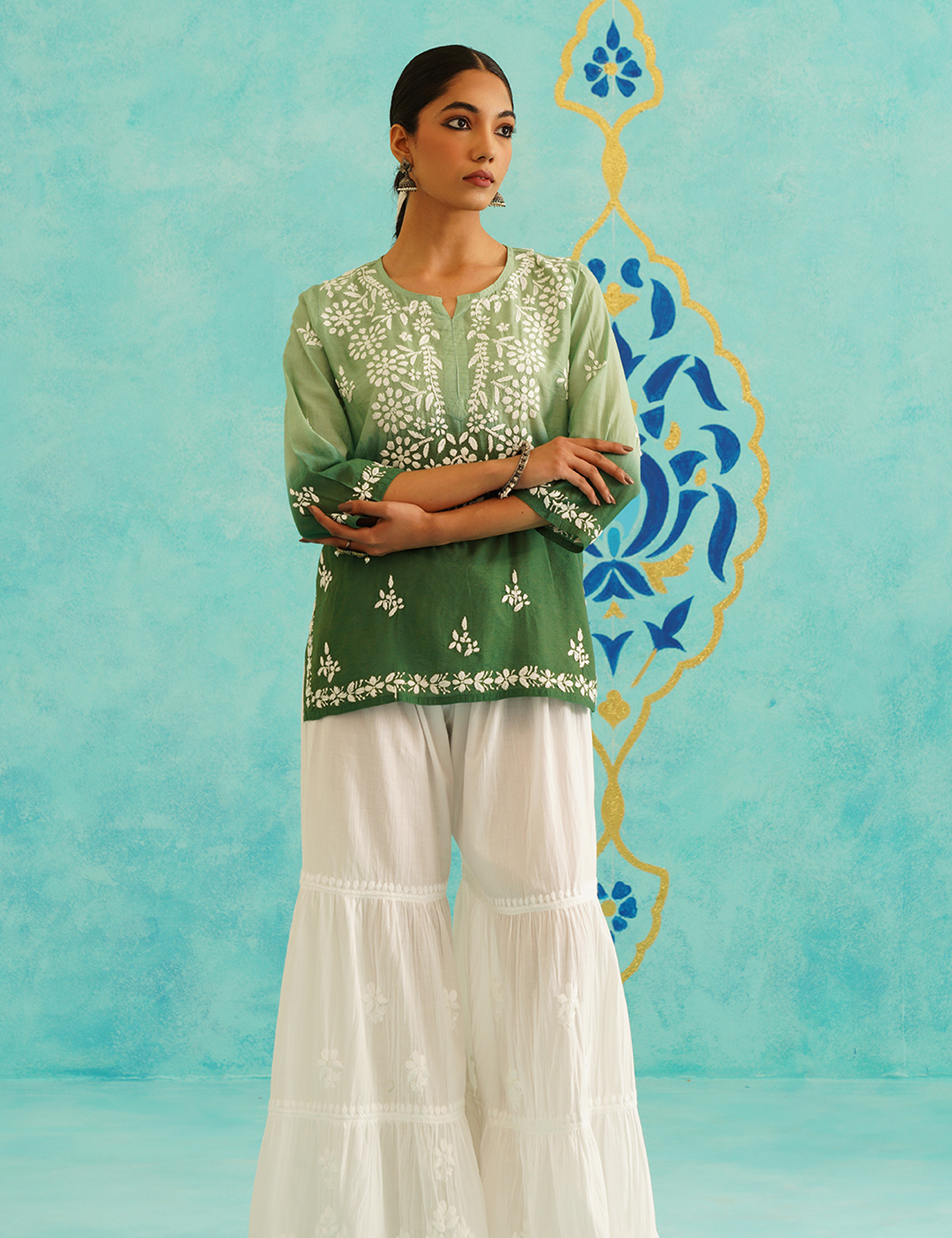 Hayaa Set of Two with Gharara in Green Ombre