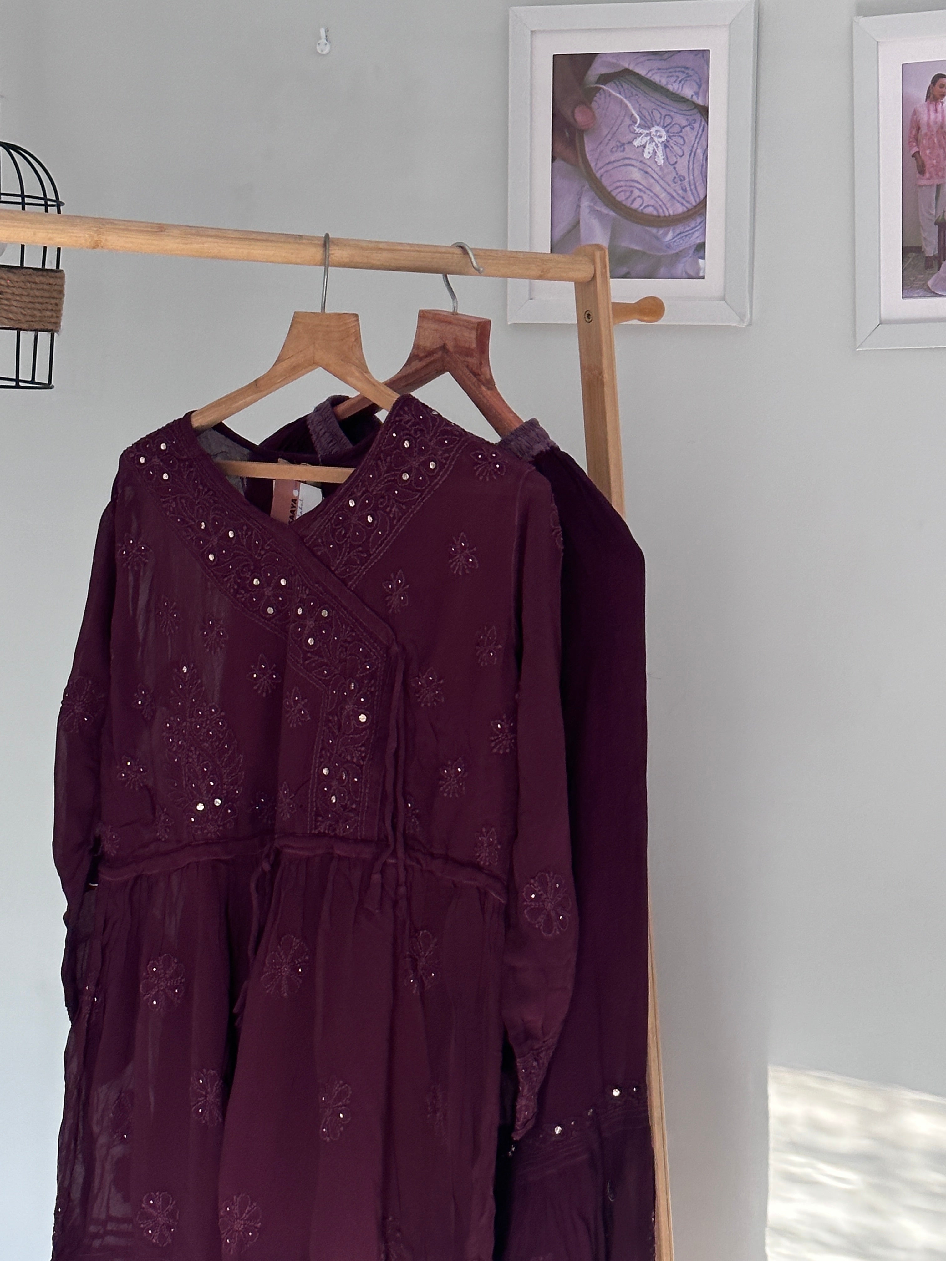 Angrakha Gharara set in deep maroon