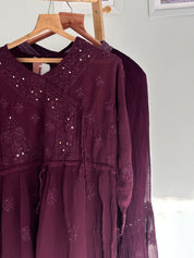 Angrakha Gharara set in deep maroon