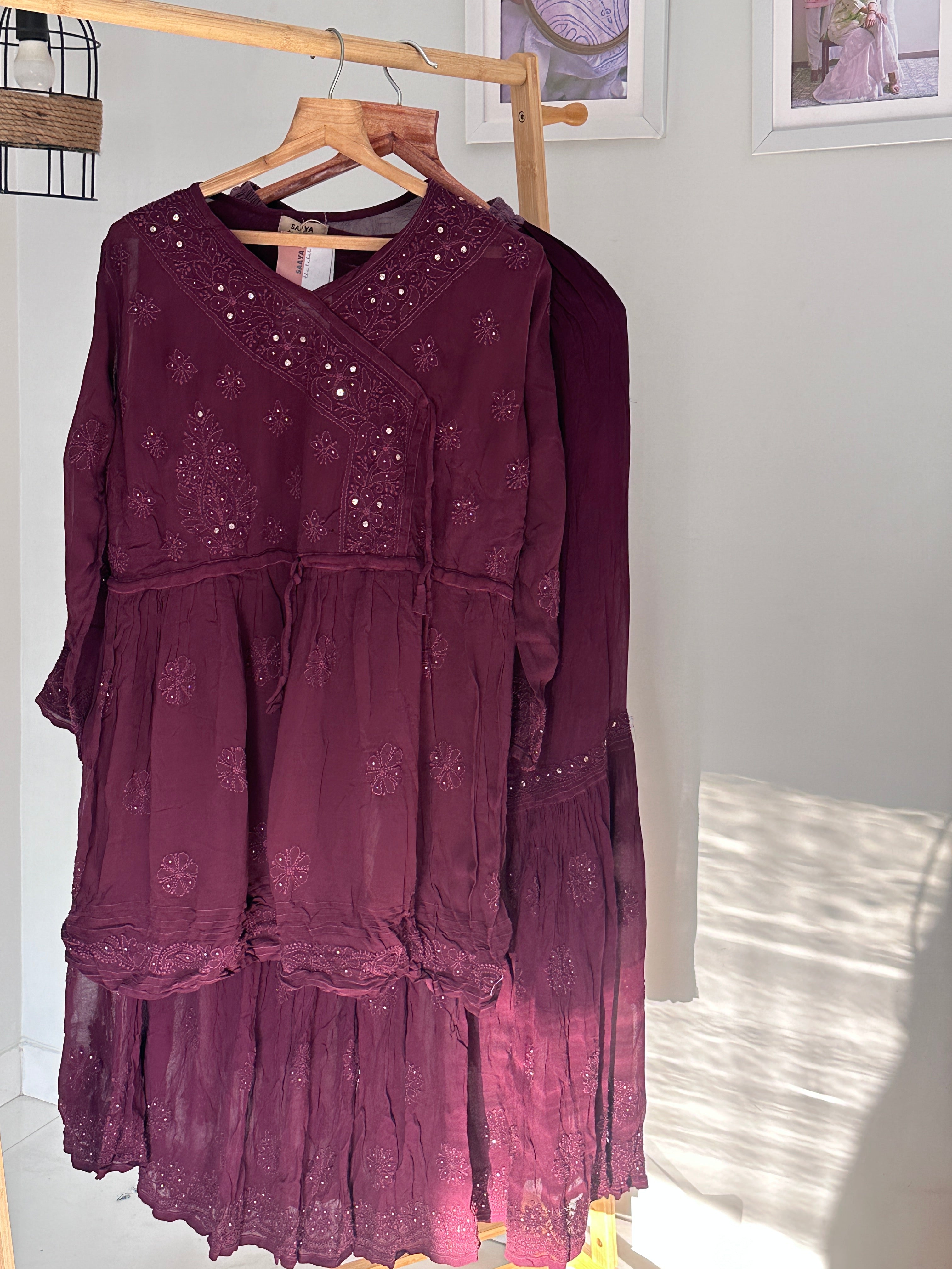 Angrakha Gharara set in deep maroon