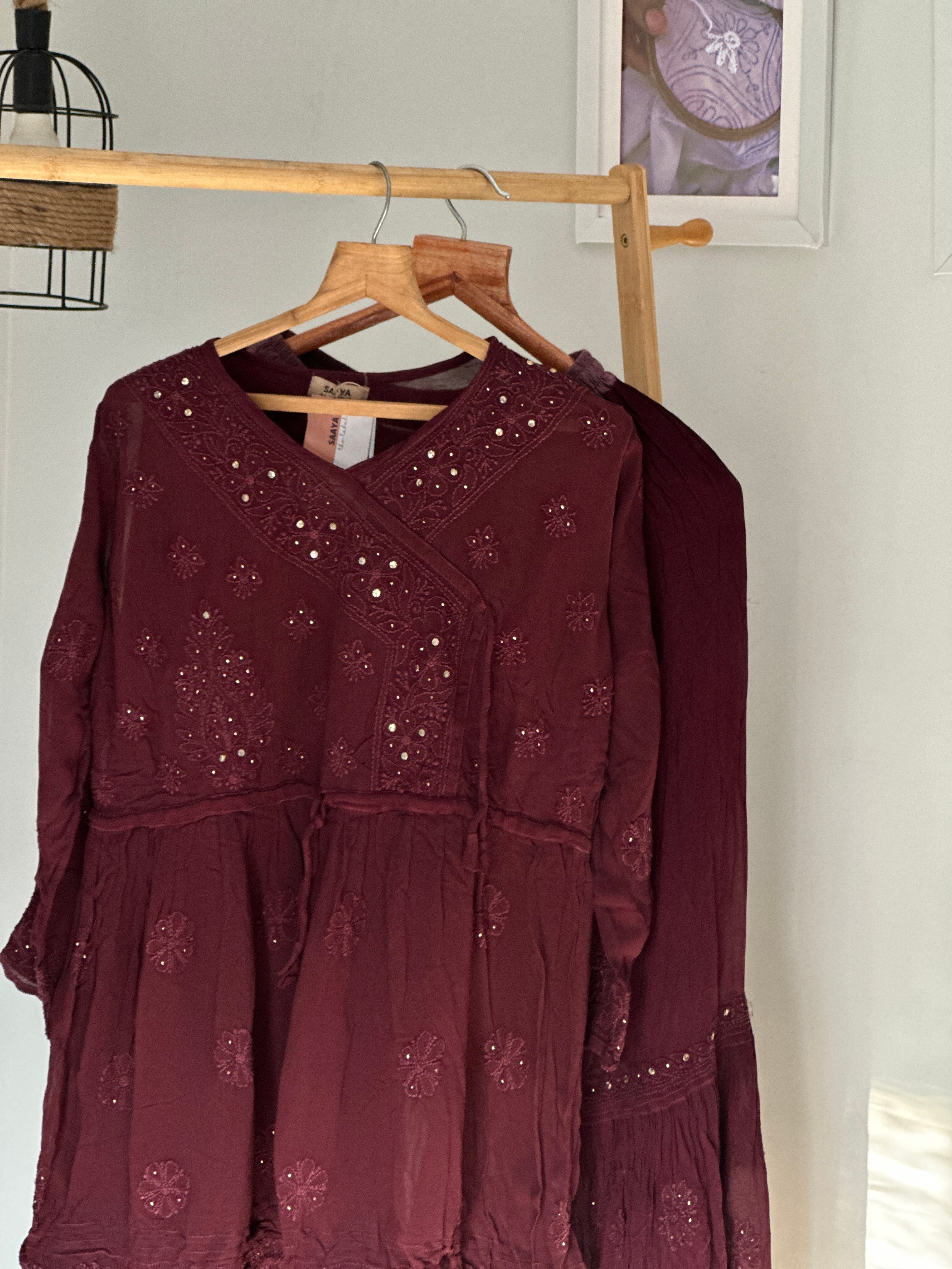 Angrakha Gharara set in deep maroon