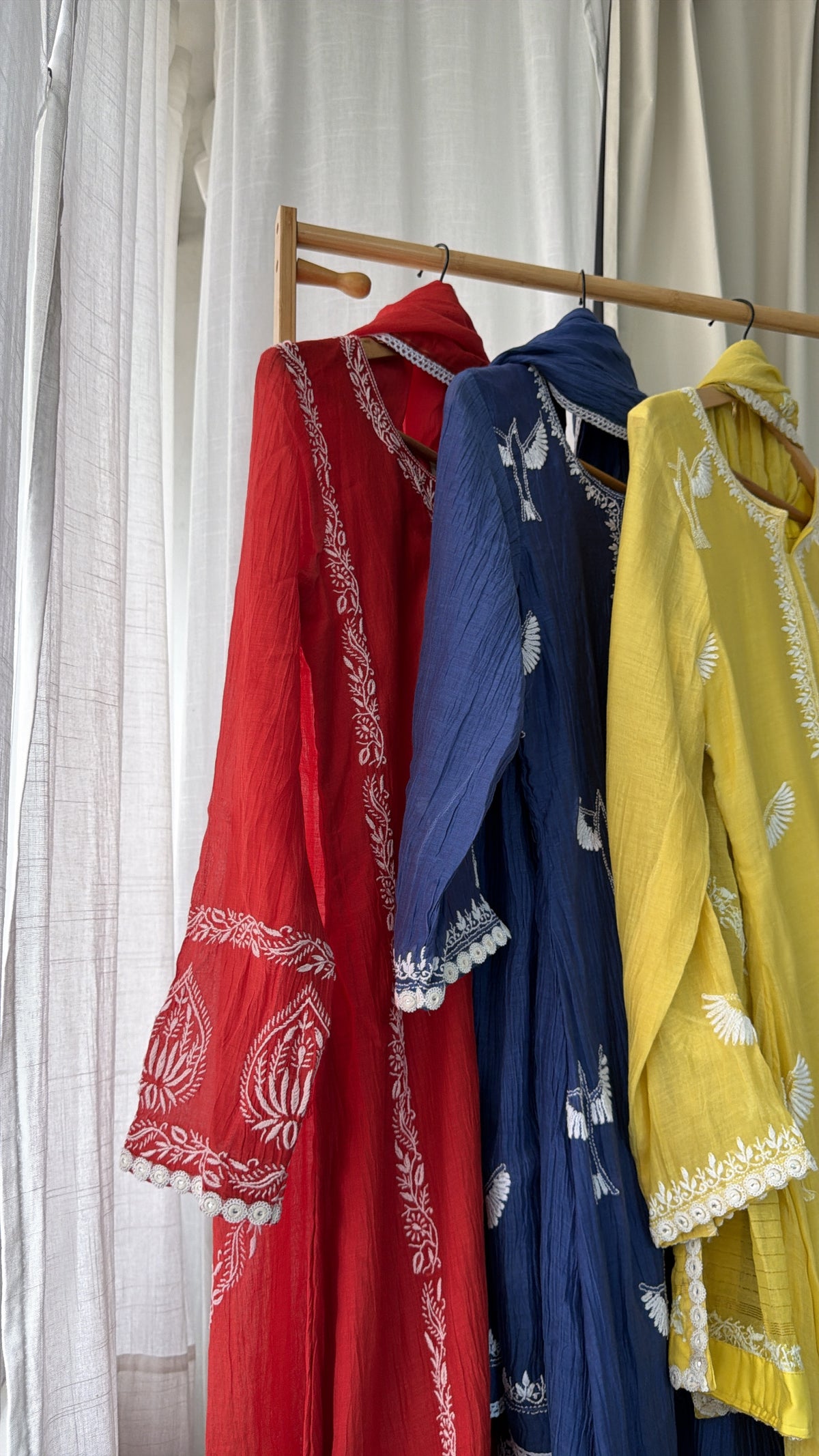 AFREEN CHIKANKARI SUIT SET OF THREE IN YELLOW