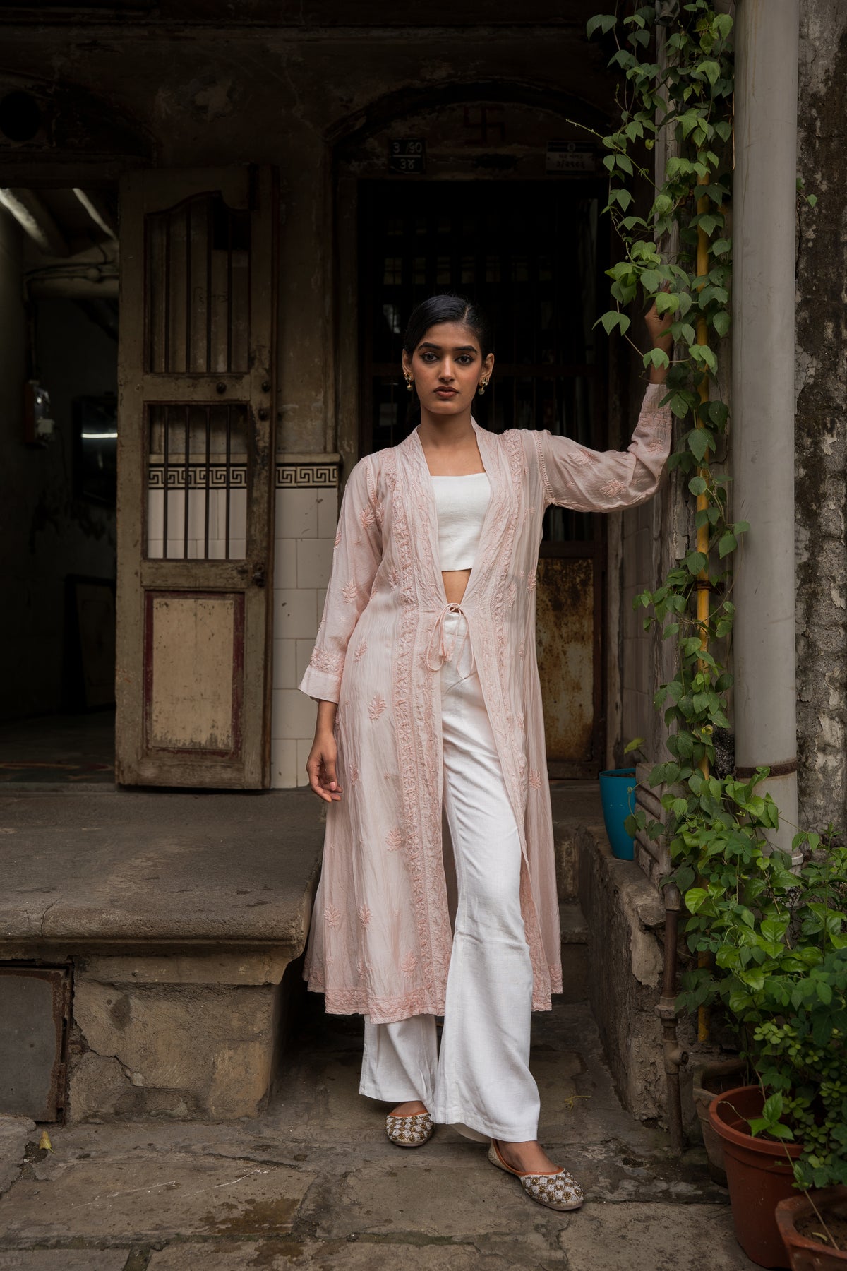 MIA CHIKANKARI CAPE IN BEIGE