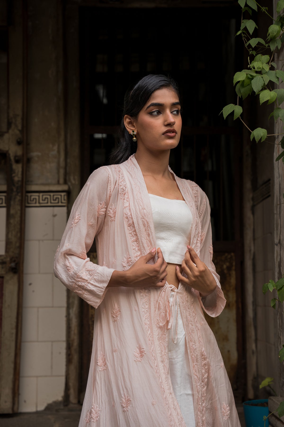 MIA CHIKANKARI CAPE IN BEIGE