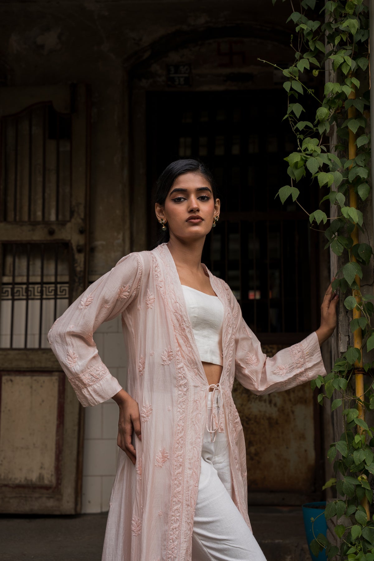 MIA CHIKANKARI CAPE IN BEIGE
