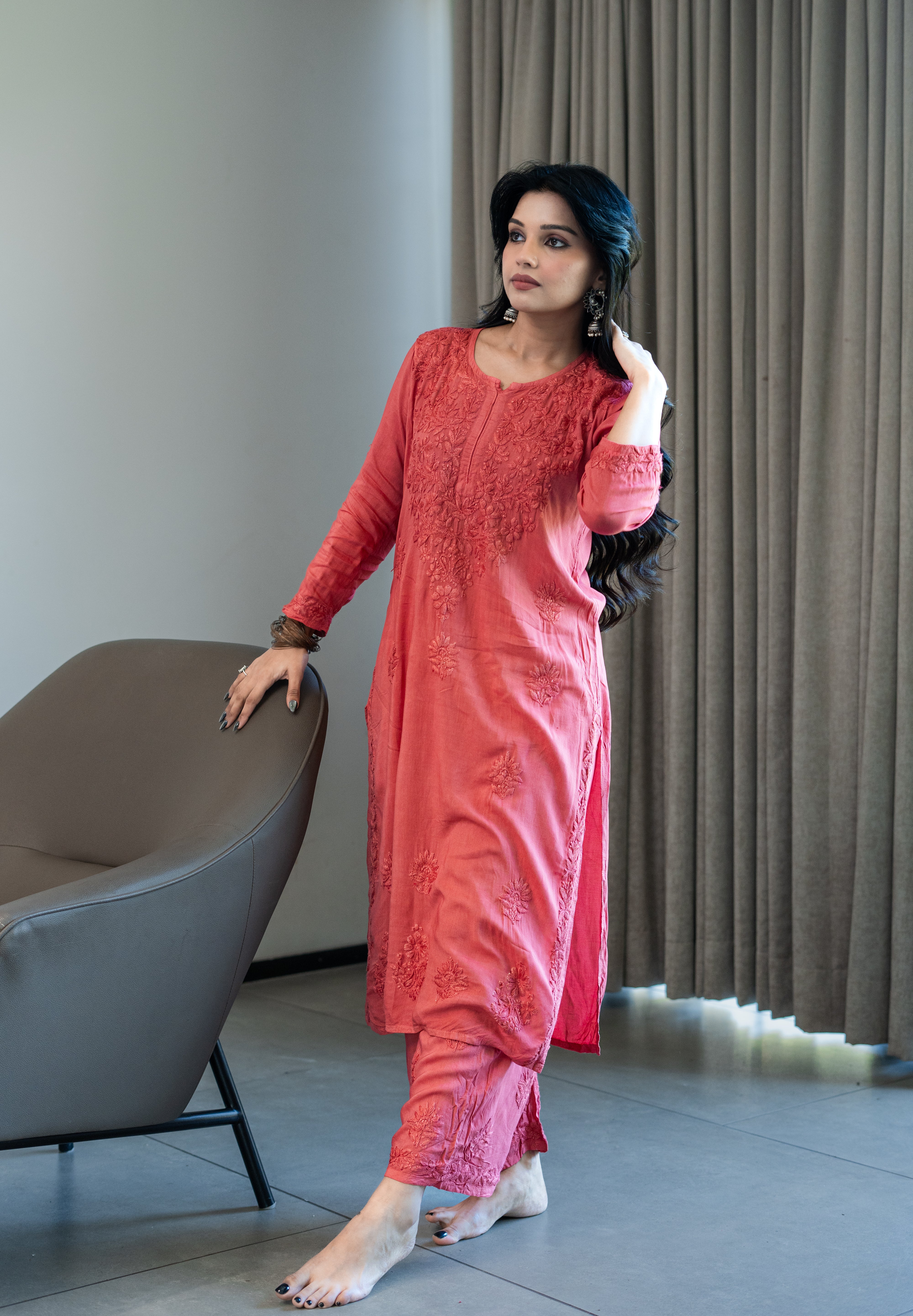 'MEHER' SET OF KURTA AND PALAZZO IN MAUVE