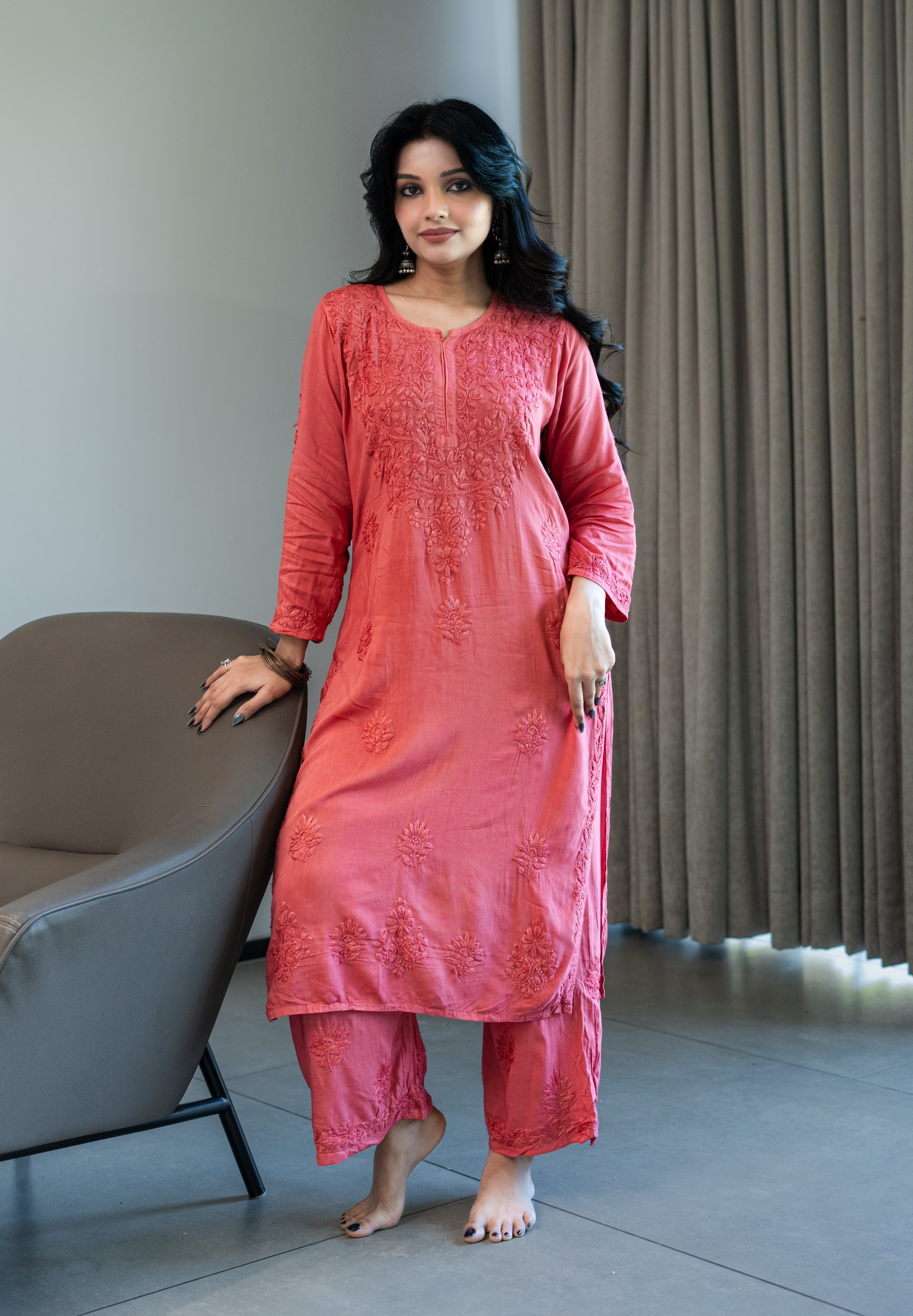 'MEHER' SET OF KURTA AND PALAZZO IN MAUVE