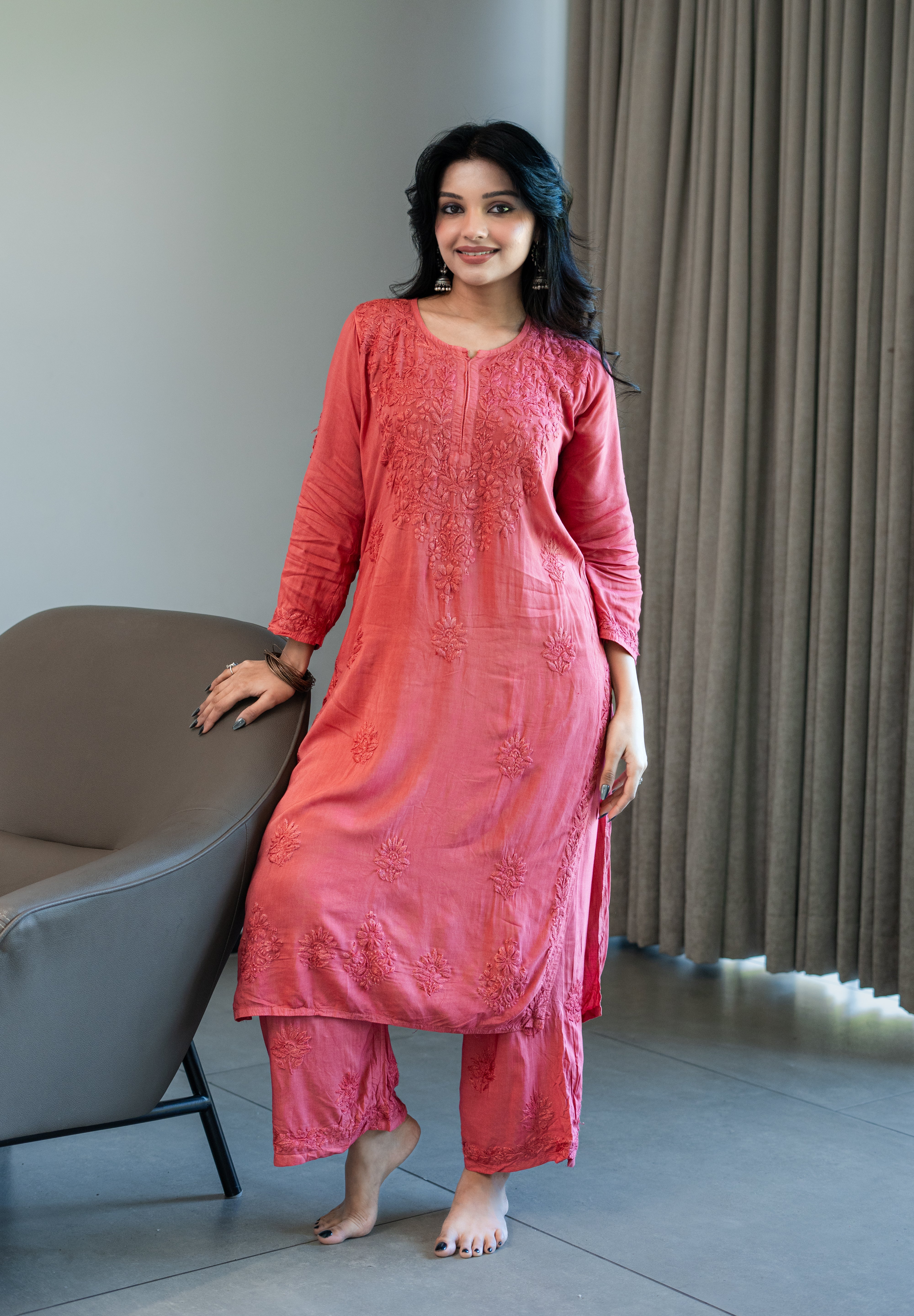 'MEHER' SET OF KURTA AND PALAZZO IN MAUVE