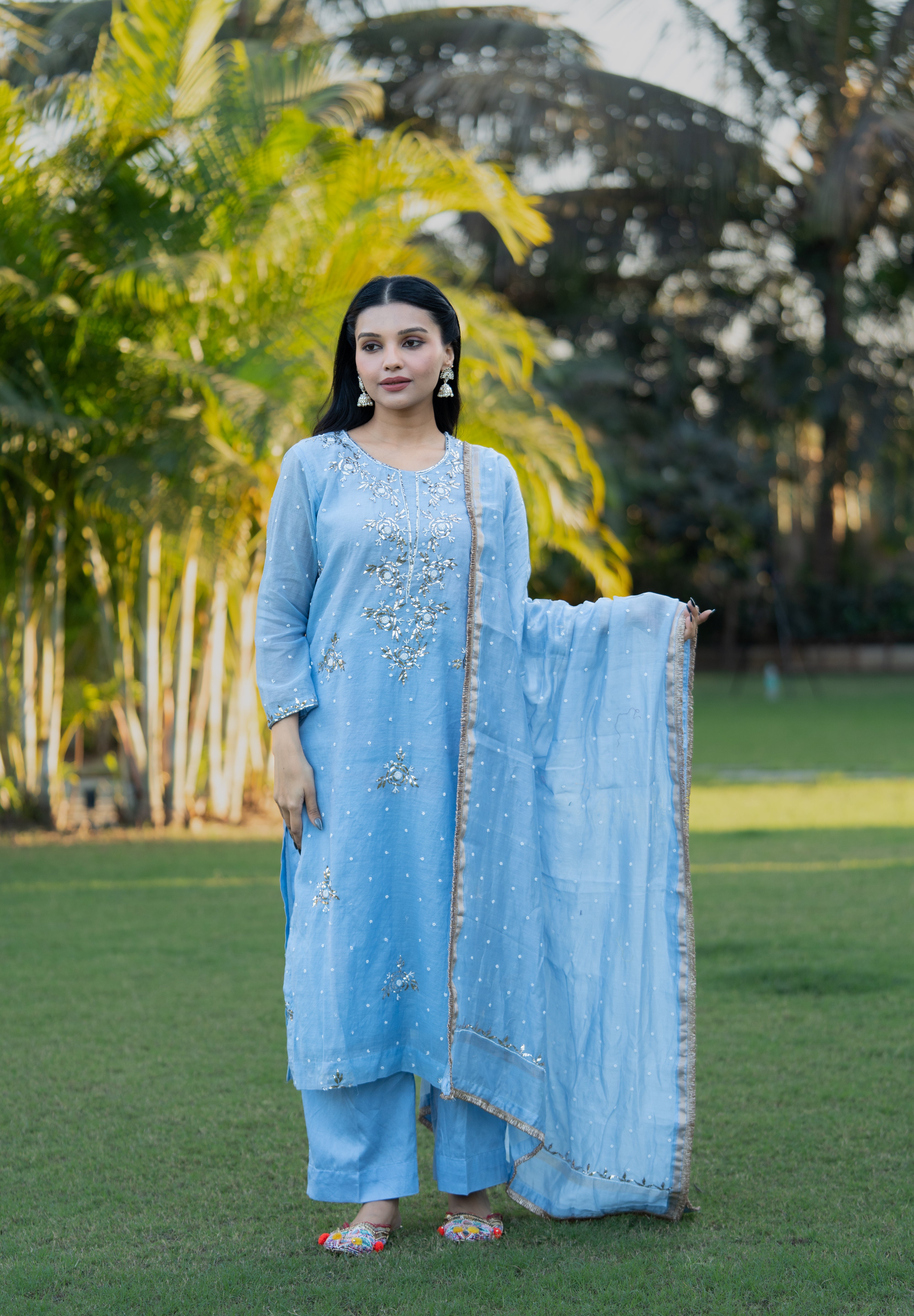 MEERA - MUKAISH SUIT SET IN ICE BLUE