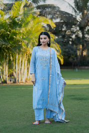 MEERA - MUKAISH SUIT SET IN ICE BLUE