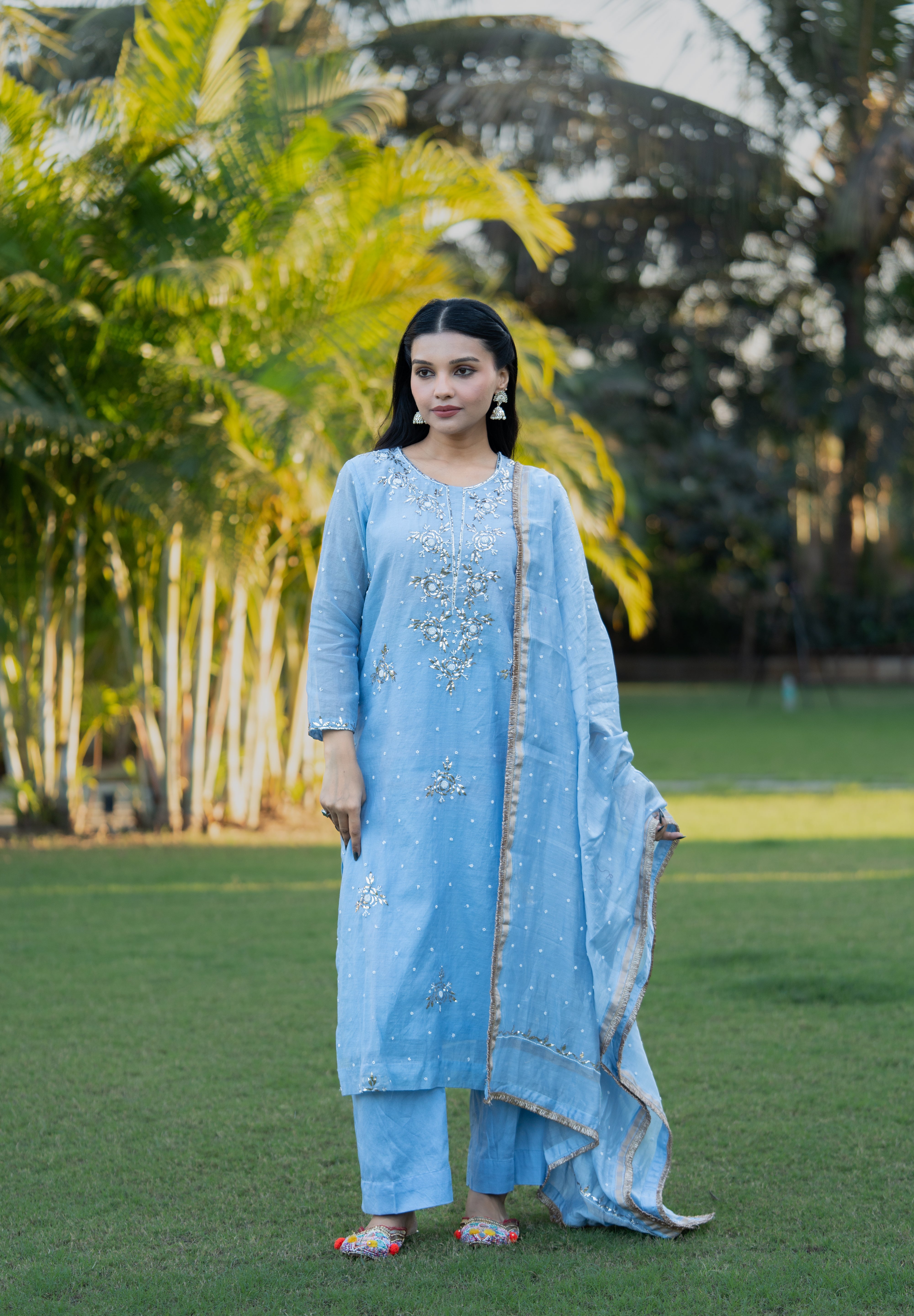 MEERA - MUKAISH SUIT SET IN ICE BLUE
