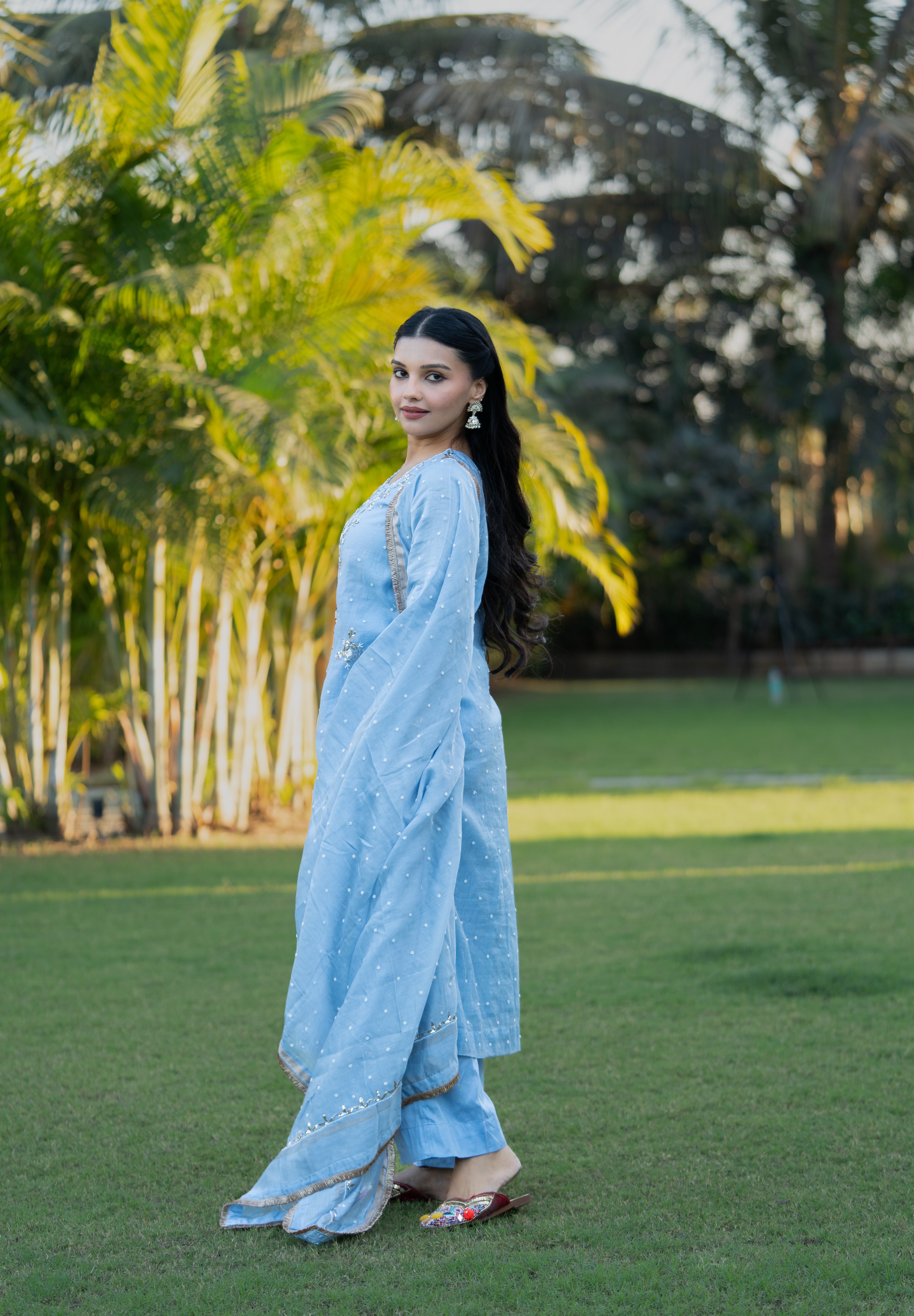 MEERA - MUKAISH SUIT SET IN ICE BLUE