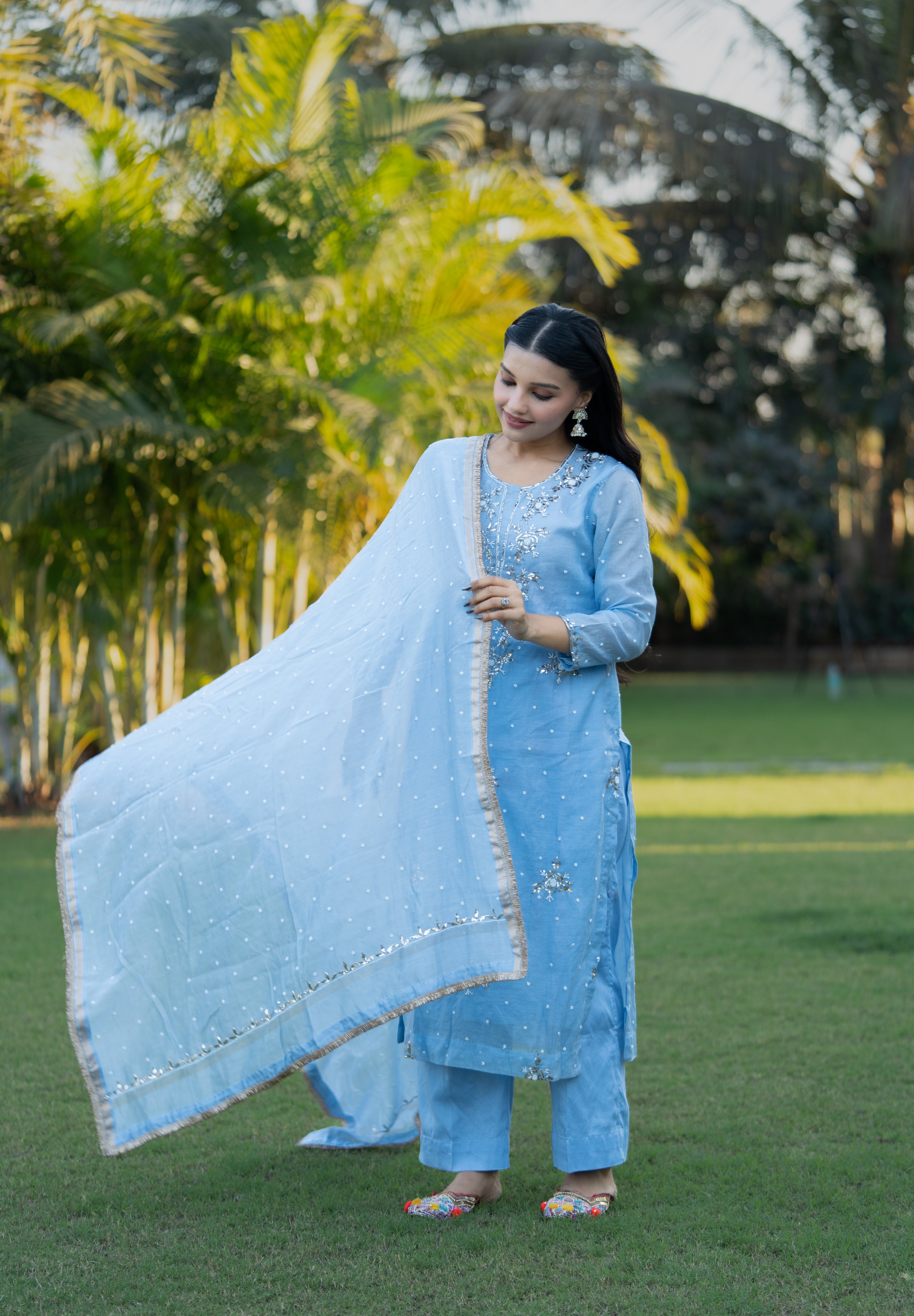 MEERA - MUKAISH SUIT SET IN ICE BLUE