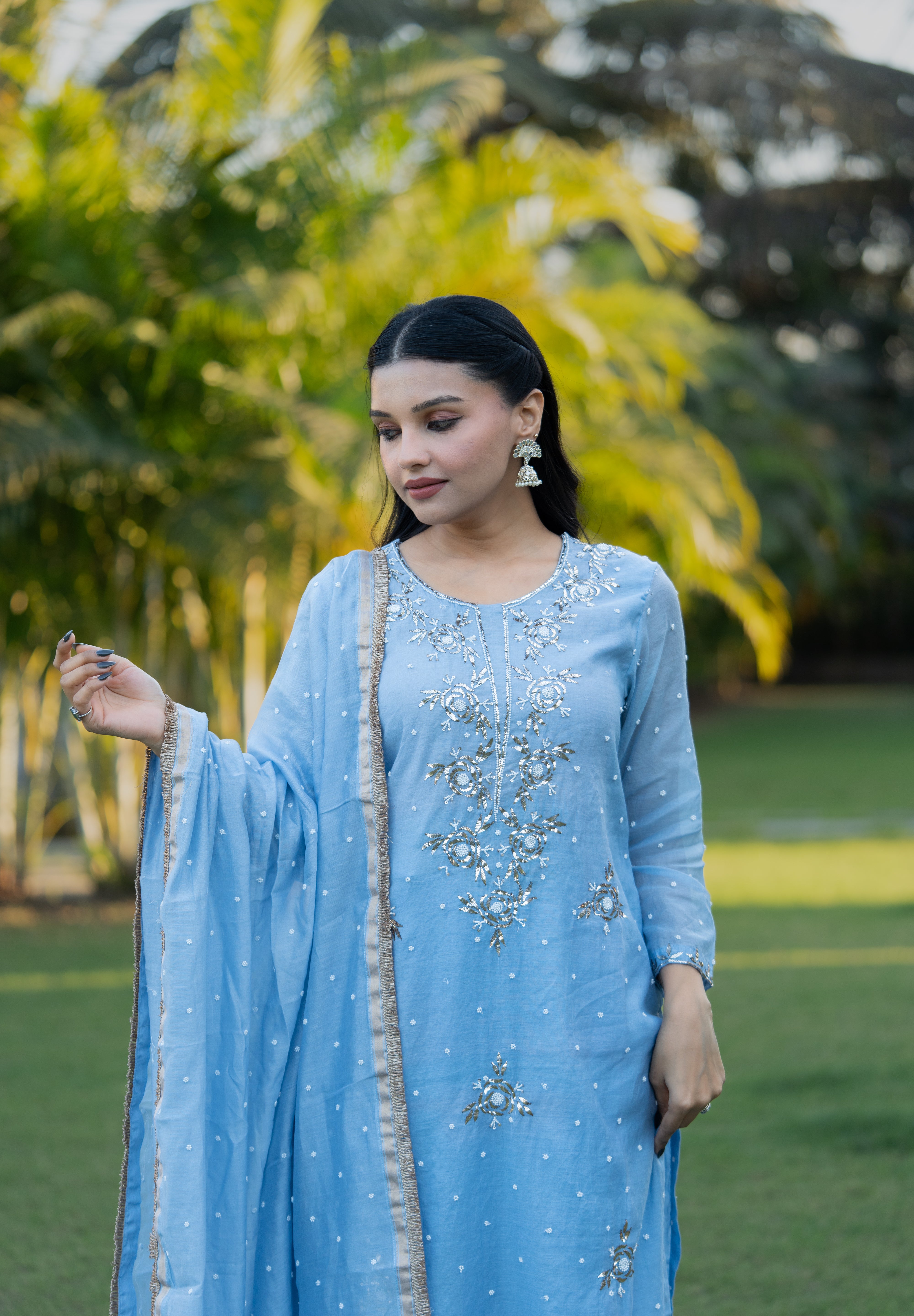 MEERA - MUKAISH SUIT SET IN ICE BLUE